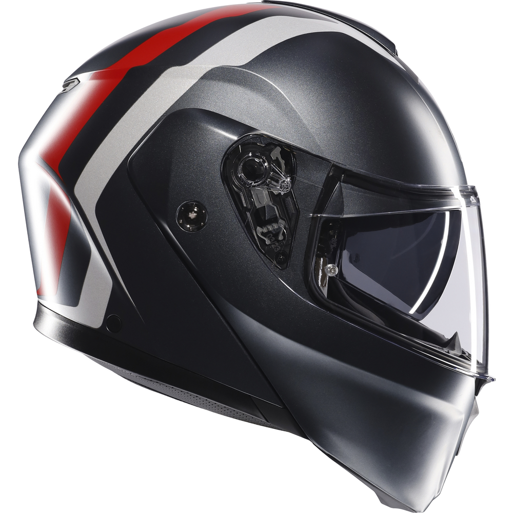 AGV Streetmodular Resia Motorcycle Helmet - Grey, Silver, Red - Lightweight, DOT & ECE Certified for Urban Riding & Commuting