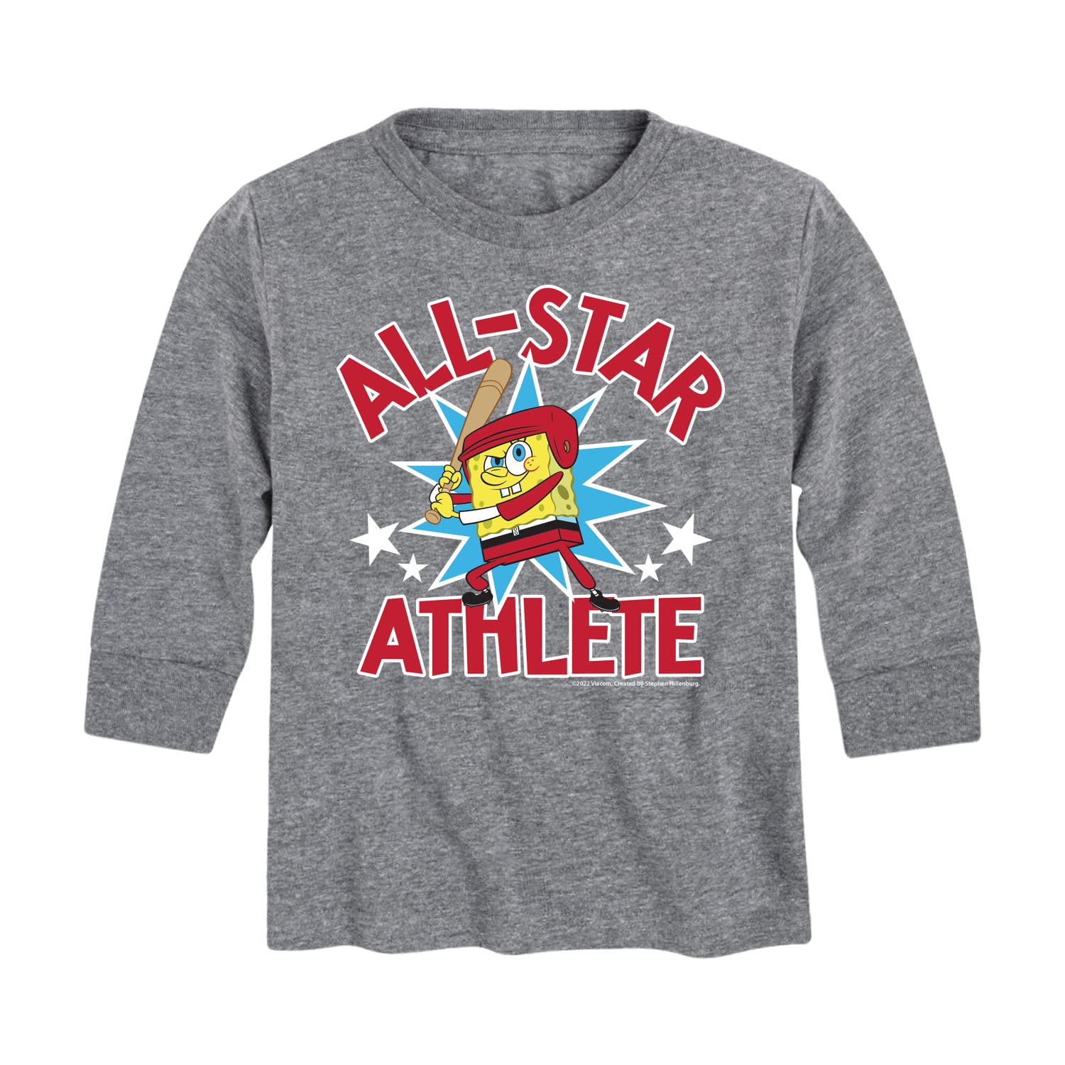 **SpongeBob SquarePants American All-Star Long Sleeve Graphic T-Shirt for Toddlers & Kids – Soft Cotton, Fun Cartoon Design – Perfect for School, Playdates & Family Outings**