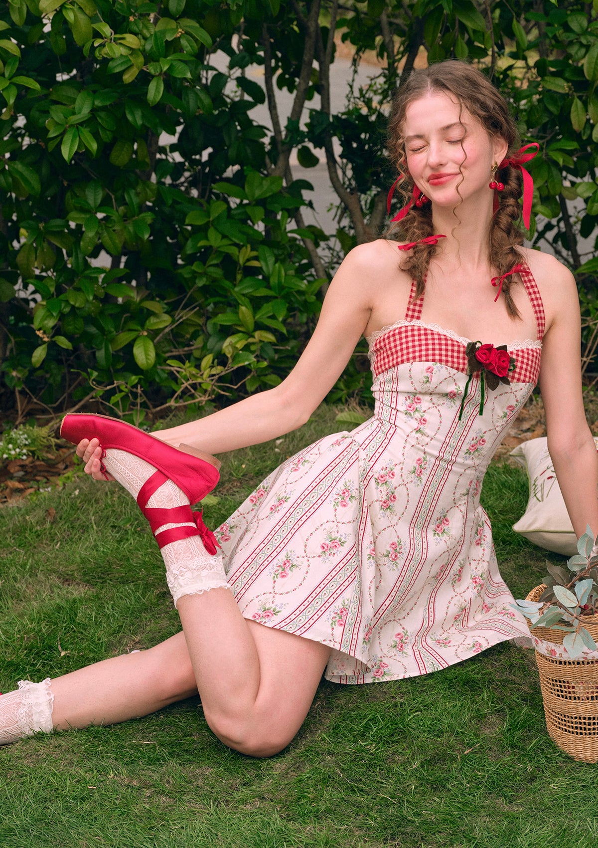 Elegant Rose Cupid Dress for Women - Romantic Floral Print A-Line Party Gown | Perfect for Valentine's Day, Date Night & Special Occasions