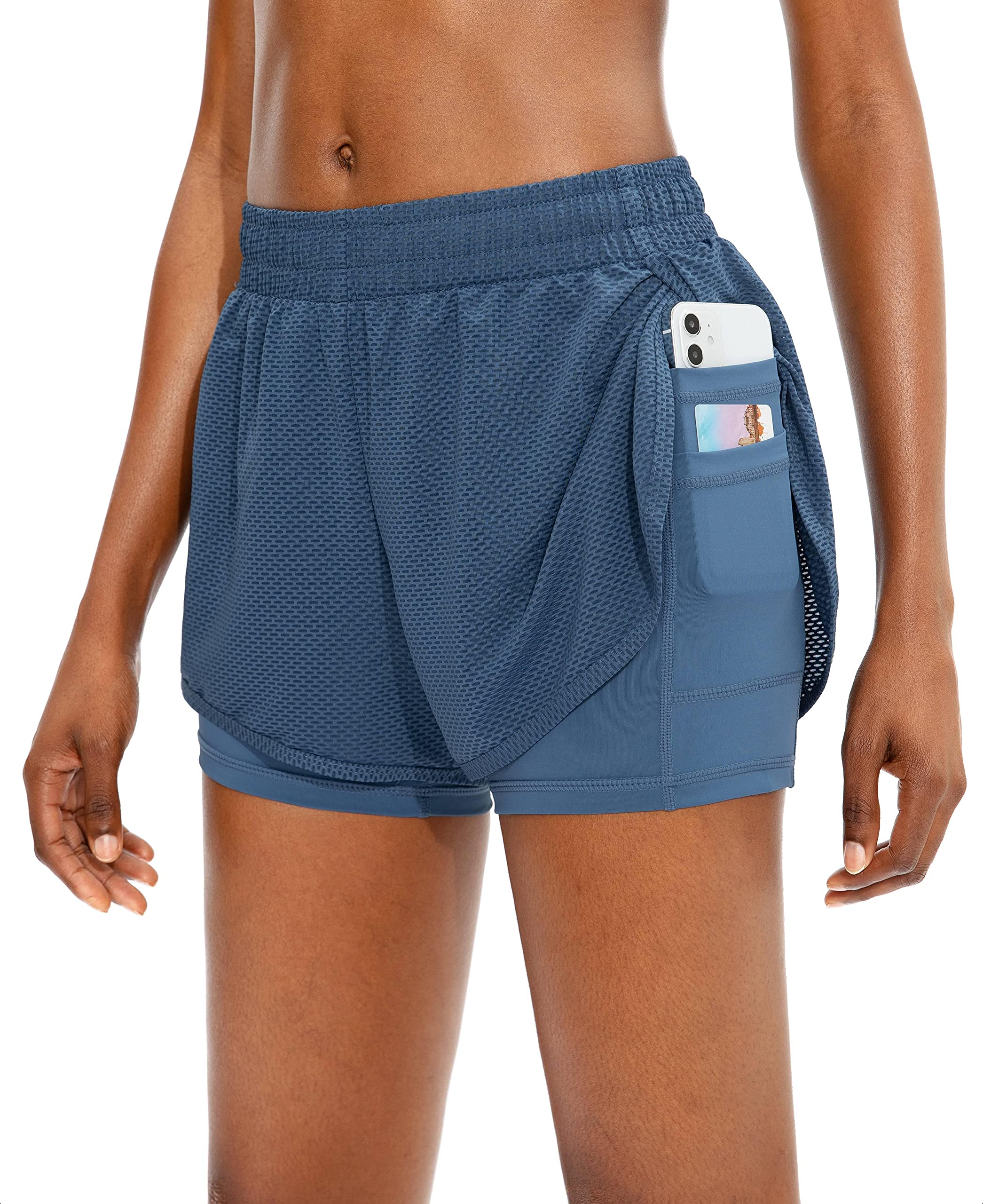 Best Women's 2-in-1 Running Shorts with Phone Pockets - High Waist Athletic Workout Gym Shorts for Yoga, Jogging & Fitness | Breathable & Comfortable Activewear