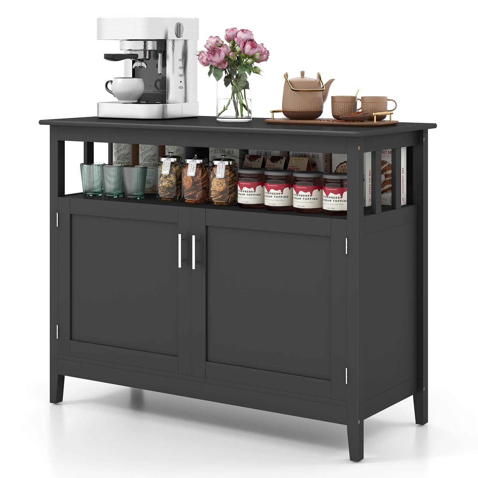 LOKO Buffet Cabinet with Storage - Freestanding Kitchen Cabinet with Adjustable Shelf, Sideboard Console Table for Dining Room, Living Room, Entryway - 45 x 20 x 36 Inches, Black
