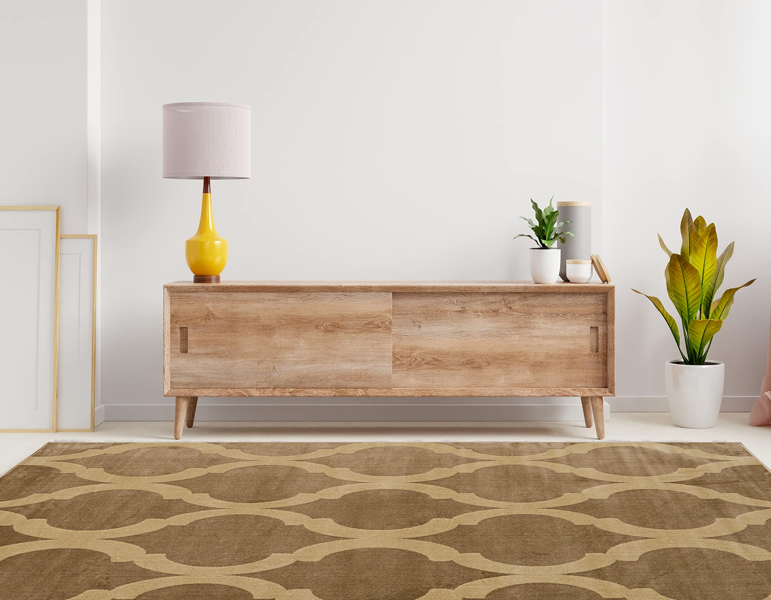Linon Garlon Dara 8' x 10' Beige & Sand Area Rug - Soft Living Room Rug, Bedroom Carpet for Home Decor | Perfect for Family Rooms, Offices & Cozy Spaces