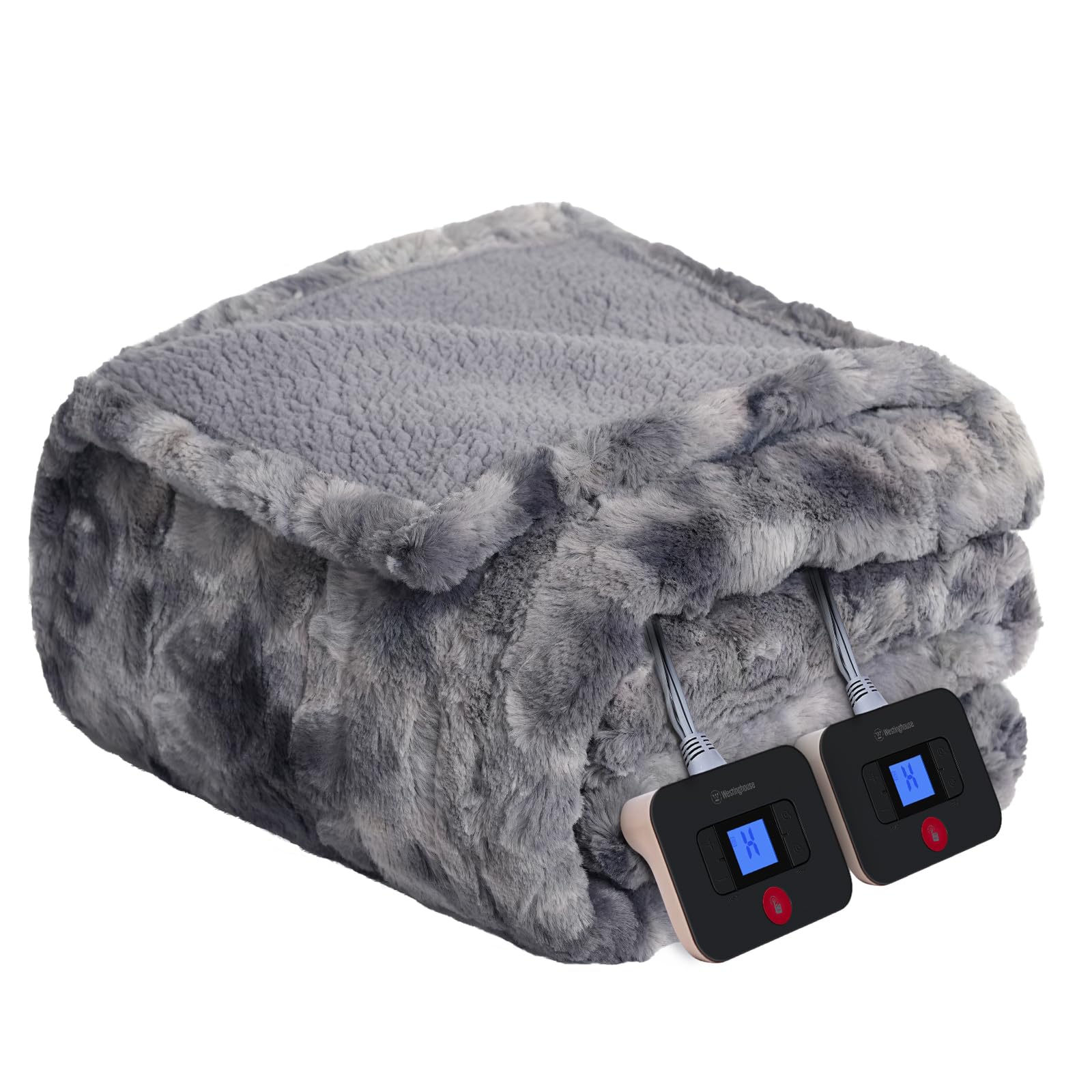Westinghouse Electric Heated Blanket Queen Size - 10 Heat Settings, Auto Shut Off 1-12 Hours, Ultra Soft Faux Fur & Sherpa, Machine Washable (84