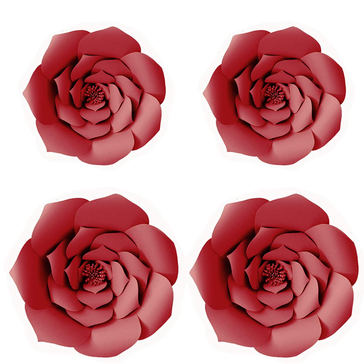 3D Giant Paper Flowers DIY Kit - Burgundy Handcrafted Paper Flower Decorations for Wedding Backdrop, Bridal Shower, Baby Shower, Nursery Wall & Home Decor (4pcs-8in/12in) | Perfect for Party Decorations, Photo Backdrops & Event Centerpieces