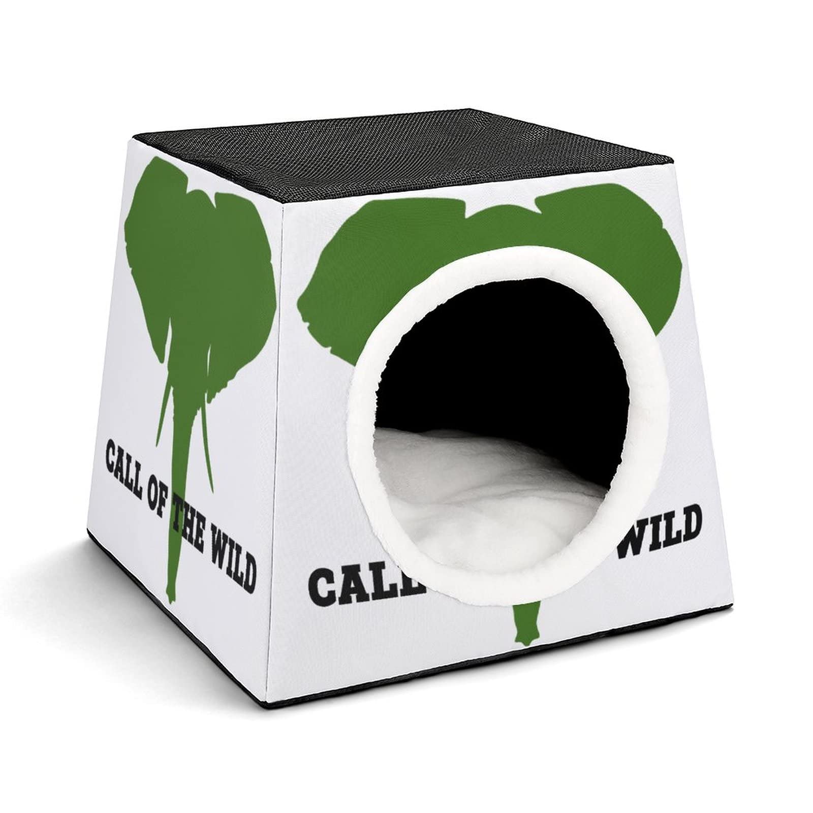 3-in-1 Cat House Bed & Sofa - Printed Cat Cube for Indoor/Outdoor Use - Green Elephant Design Kitty Shelter - Perfect for Living Room, Patio or Garden