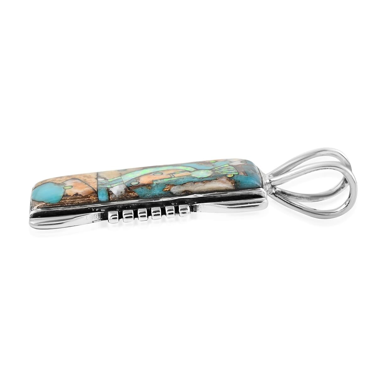 Shop LC Santa Fe Style 925 Sterling Silver Women's Mix Spiny Turquoise & Picture Jasper Kokopelli Pendant Necklace - 1.25 Ct Southwest Jewelry for Birthdays, Gifts & Boho Fashion