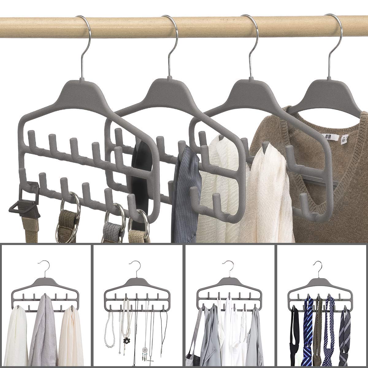 ELONG HOME 20 Pack Birch Wooden Hangers - Smooth Finish Coat Hangers with Notched Shoulders & Chrome Swivel Hooks, Includes 1 Belt Hanger Rack - Perfect for Closet Organization, Wardrobe Storage & Garment Protection