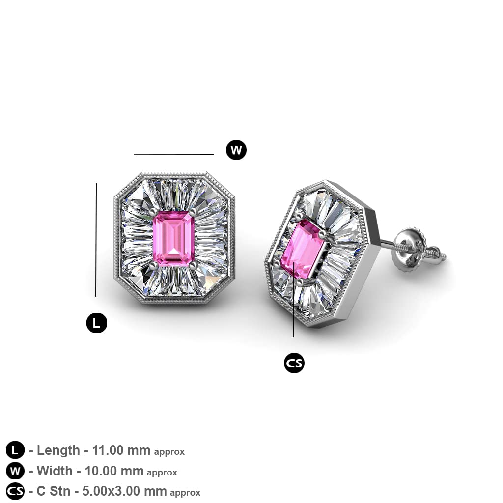 Natural Pink Sapphire & Diamond Emerald Cut Stud Earrings for Women - 1 1/2 ctw, 14K Gold Milgrain Detail - Perfect for Weddings, Anniversaries & Special Occasions