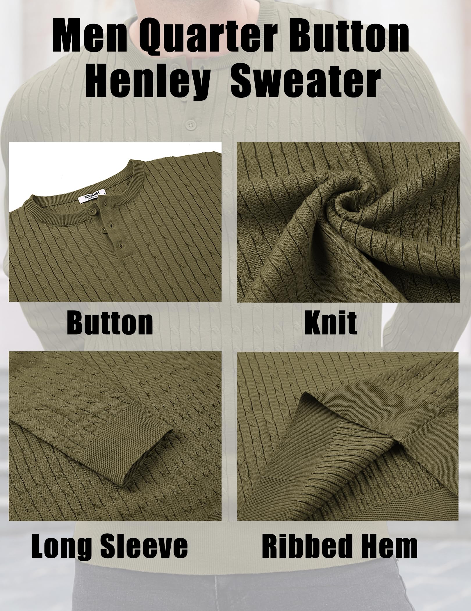 COOFANDY Men's Knit Henley Sweater - Long Sleeve Button Down Pullover for Fall & Winter | Casual Wear, Layering, Office & Date Night Outfits
