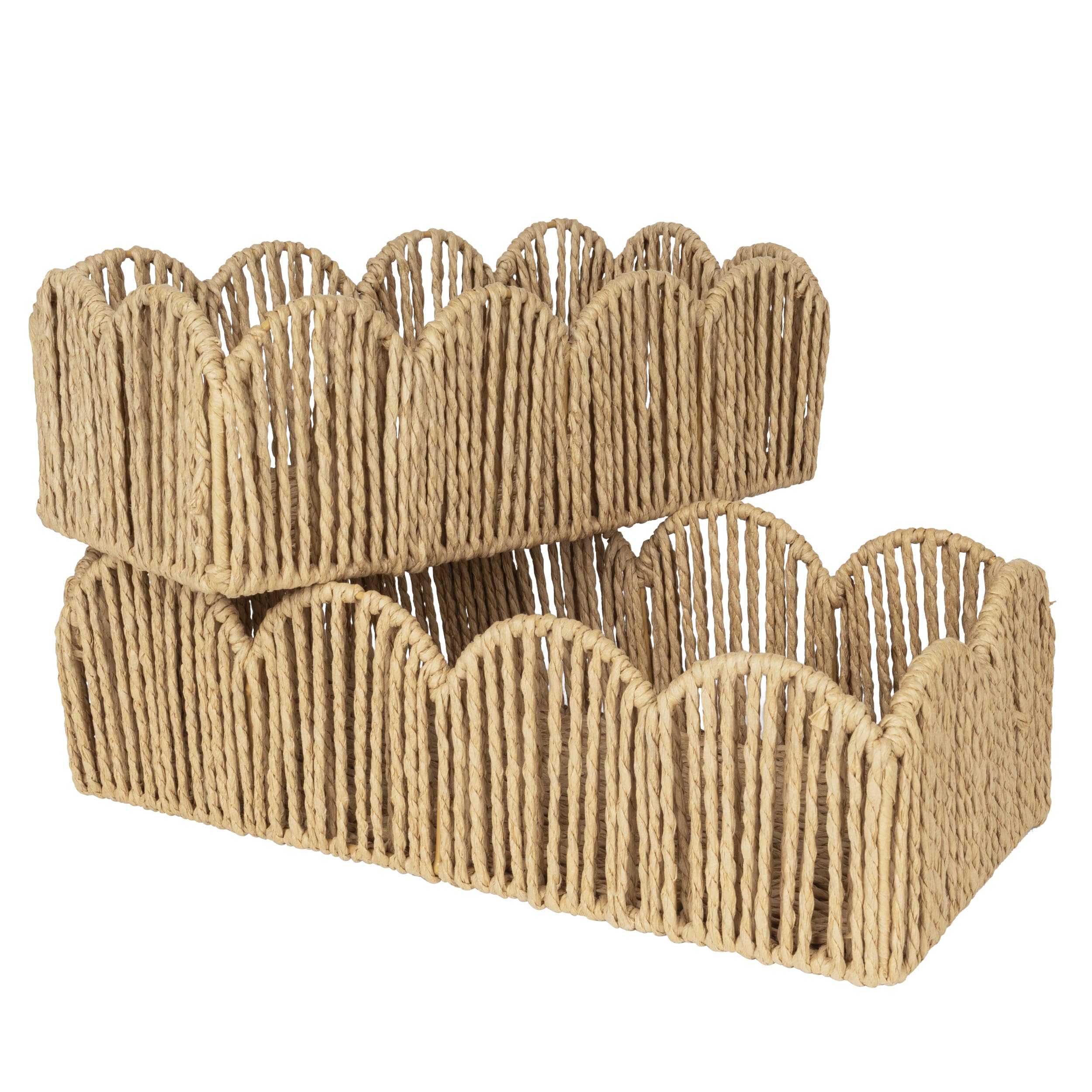 Handwoven Natural Fiber Farmhouse Storage Baskets Set of 2 - Boho Bathroom Organizer with Wavy Design for Toilet Paper & Countertop Decor | Perfect for Bathroom Storage, Living Room Organization & Farmhouse Style Home Decor