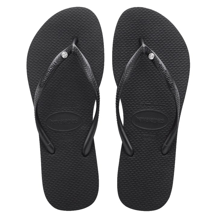 Havaianas Slim Swarovski II Crystal Flip Flops for Women - Sparkling Black Sandals with Genuine Crystals | Perfect for Beach, Pool Party & Summer Vacations