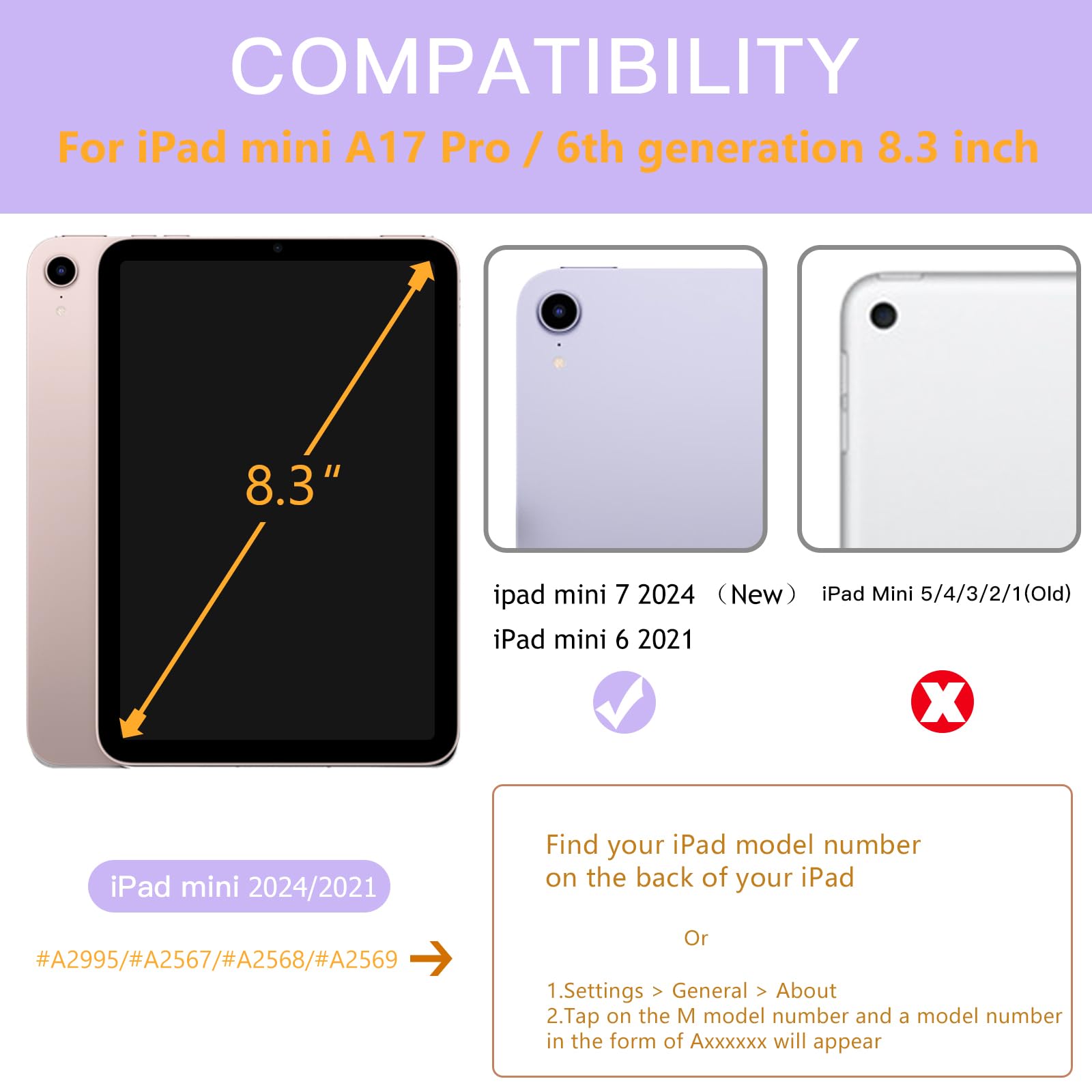 Mastten iPad Mini 7 Case with Pencil Holder - Slim Hybrid Clear Protective Cover for iPad Mini 7th/6th Generation (2024/2021) 8.3 Inch - Auto Wake/Sleep, Lavender - Perfect for Kids, Students & Professionals On-The-Go