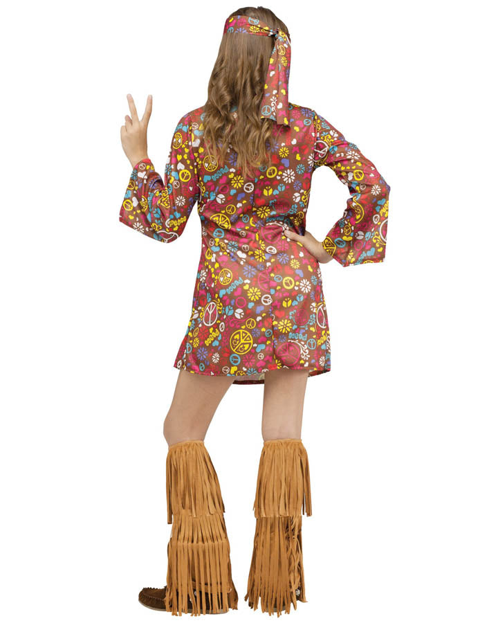 60s Peace and Love Hippie Girls Costume - Vintage 1960s Hippie Outfit for Women, Flower Child Dress with Headband - Perfect for Halloween, Theme Parties & Music Festivals