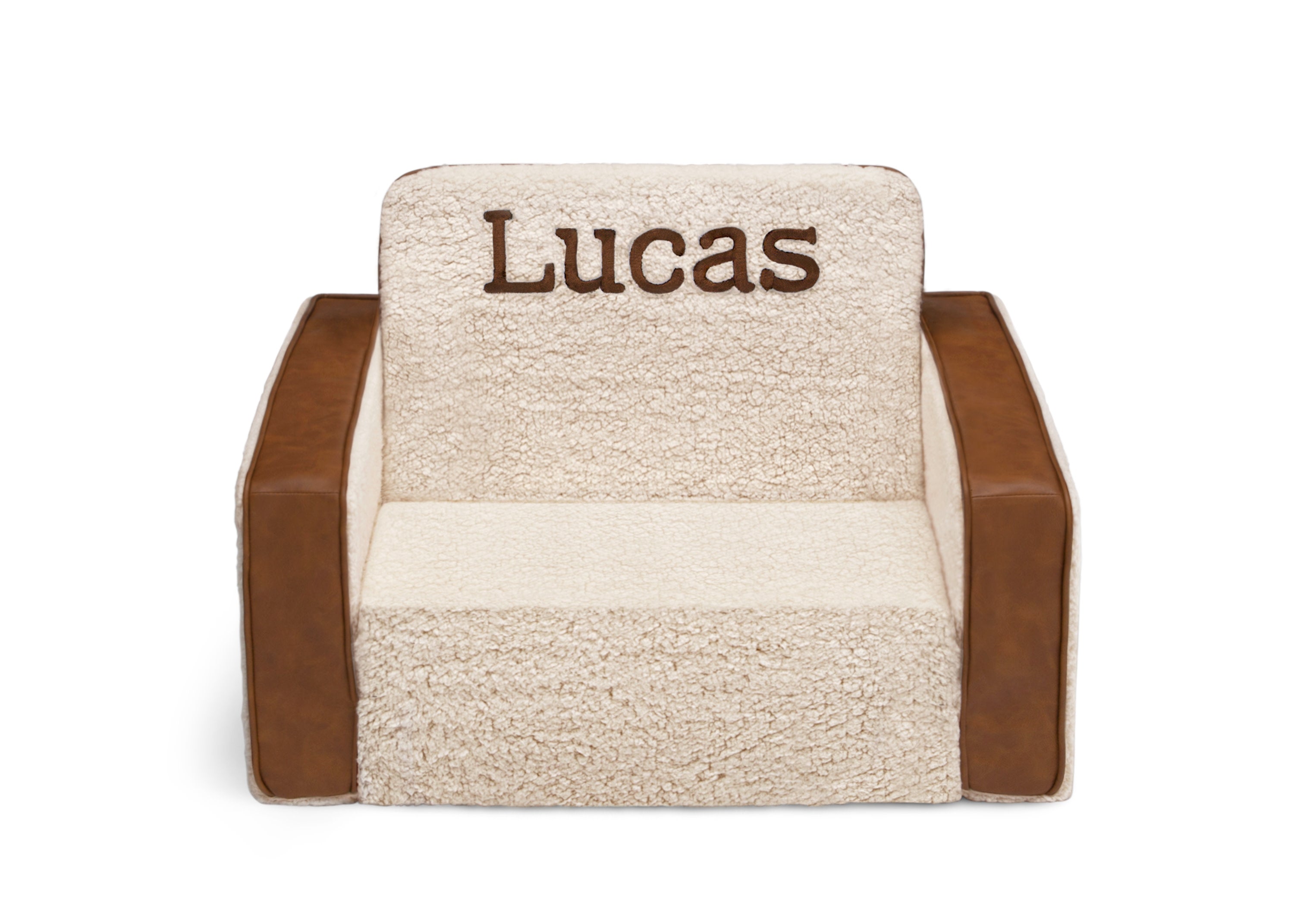 Personalized Cozee Flip Out Sherpa and Faux Leather 2-in-1 Convertible Chair to Lounger for Kids - Perfect for Bedroom, Playroom & Reading Nook Comfort