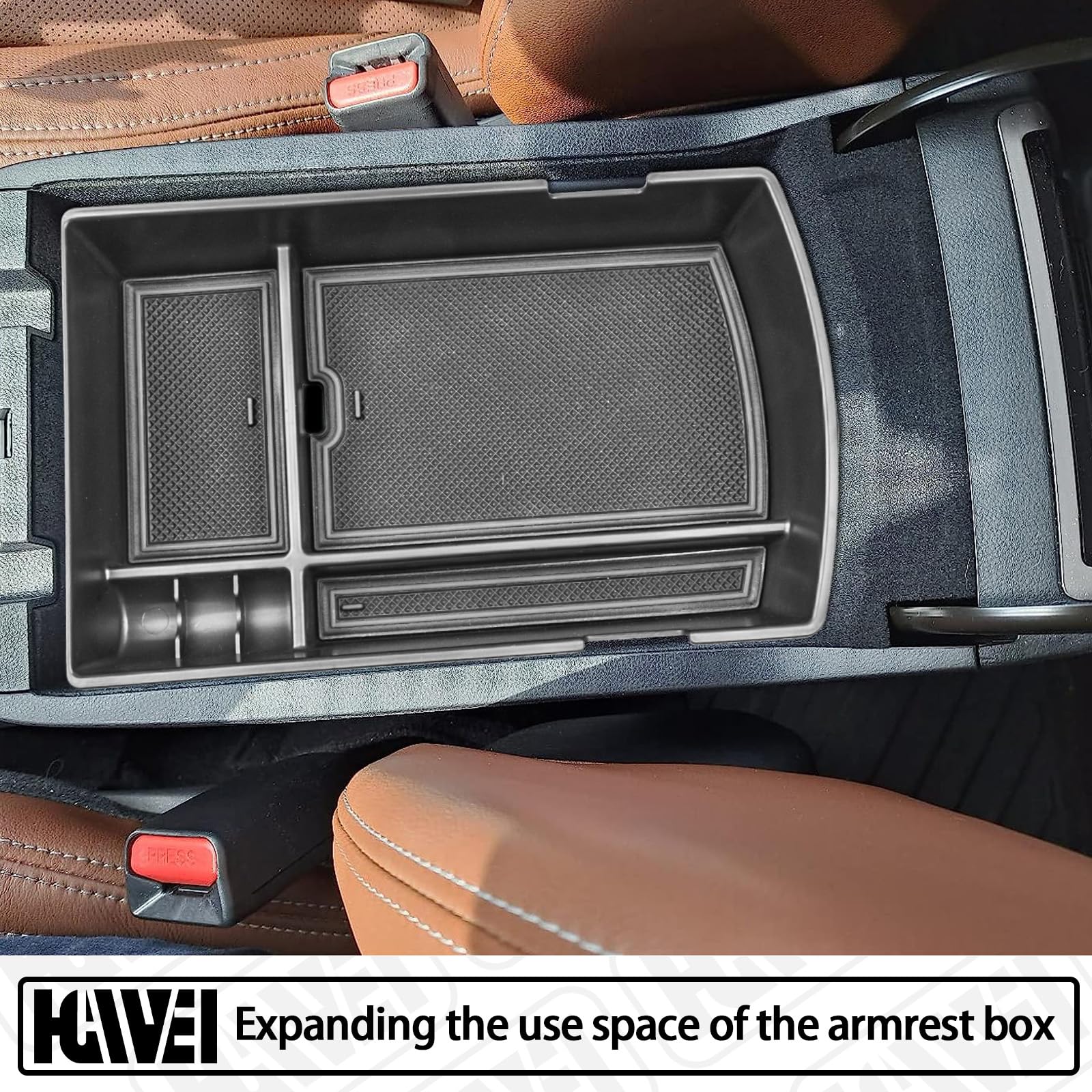 Subaru Ascent 2019-2025 Center Console Organizer Tray - ABS Material Armrest Storage Box with Coin Holder, Black | Perfect for Car Interior Organization & Accessories Storage