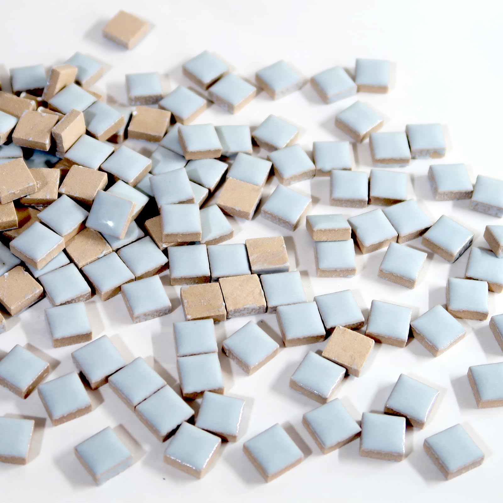 100-Piece Bulk Square Mosaic Tiles for DIY Crafts - 16 Color Ceramic Mosaic Pieces, 12mm Stained Mosaic Tiles for Home Decor, Art Projects & Wall Murals - Light Blue Ceramic Tiles for Bathroom Backsplash, Kitchen Decor & Garden Art