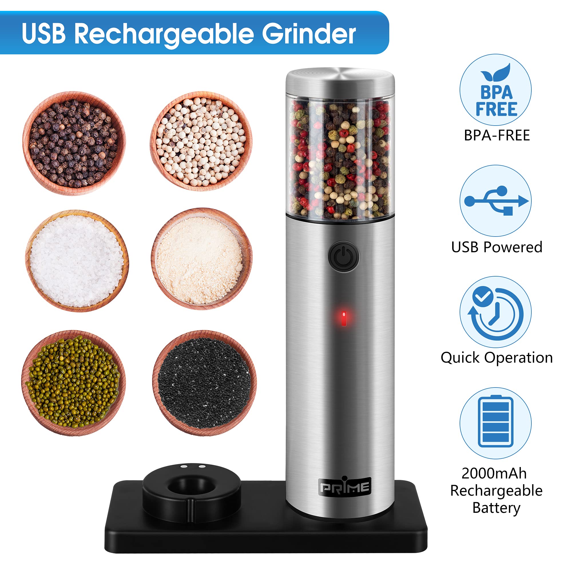Premium Electric Salt and Pepper Grinder Set - 2 Rechargeable Mills with USB Charging Base & Adjustable Coarseness | Automatic Touch Control | Stainless Steel (Version 2.2) | Perfect for Kitchen, Dining Table & Gourmet Cooking