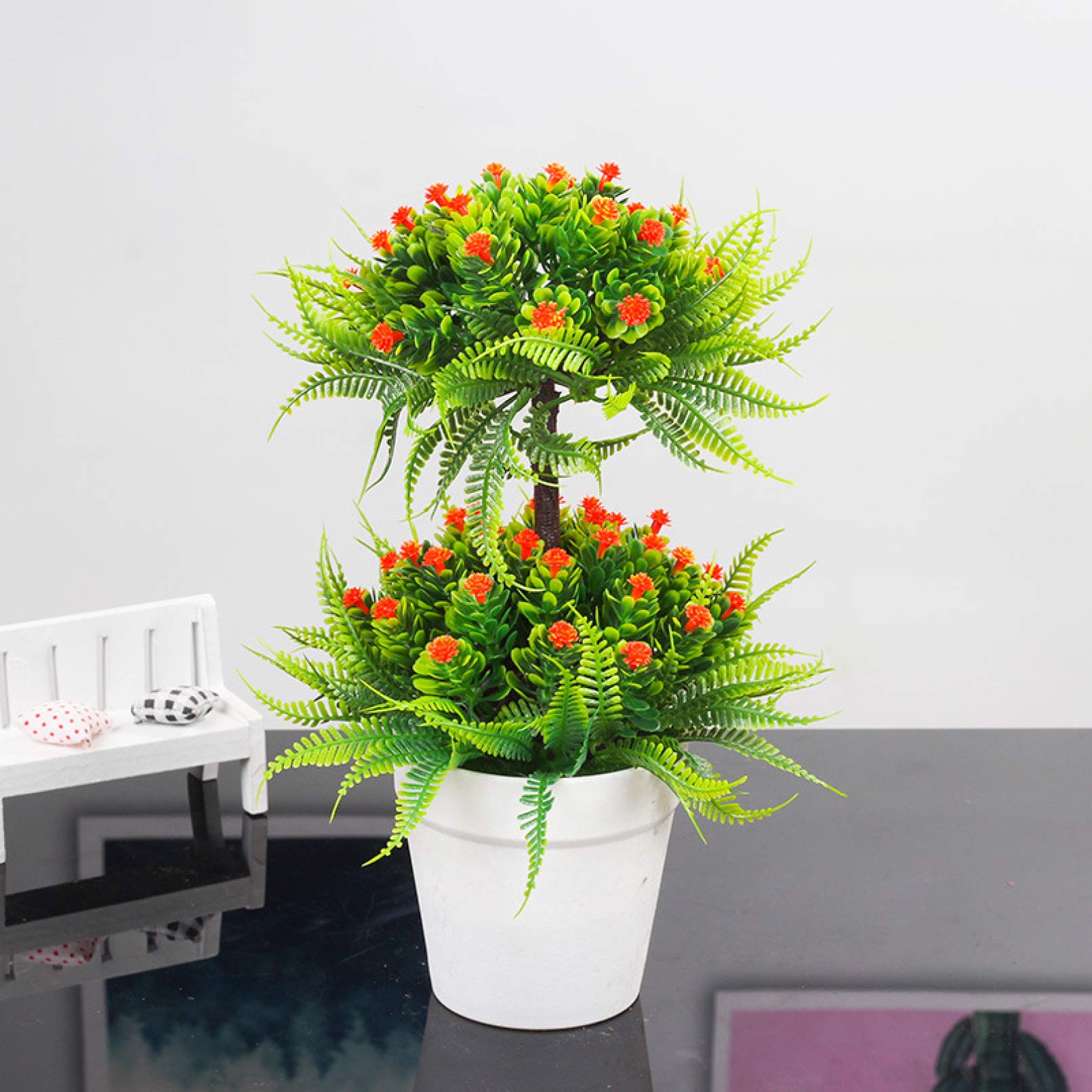 KKONION Artificial Bonsai Tree - Realistic Faux Pine Bonsai Plant for Home & Office Decor - Perfect for Bedroom, Bookshelf, Living Room, and Desk Decoration