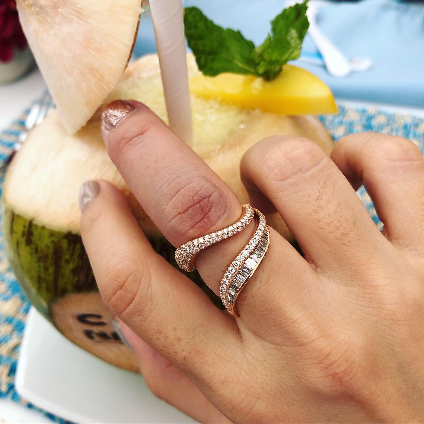 19-Inch Diagonal Wave Ring - Stylish Boho Statement Jewelry for Women | Perfect for Beach Parties, Festivals & Everyday Wear