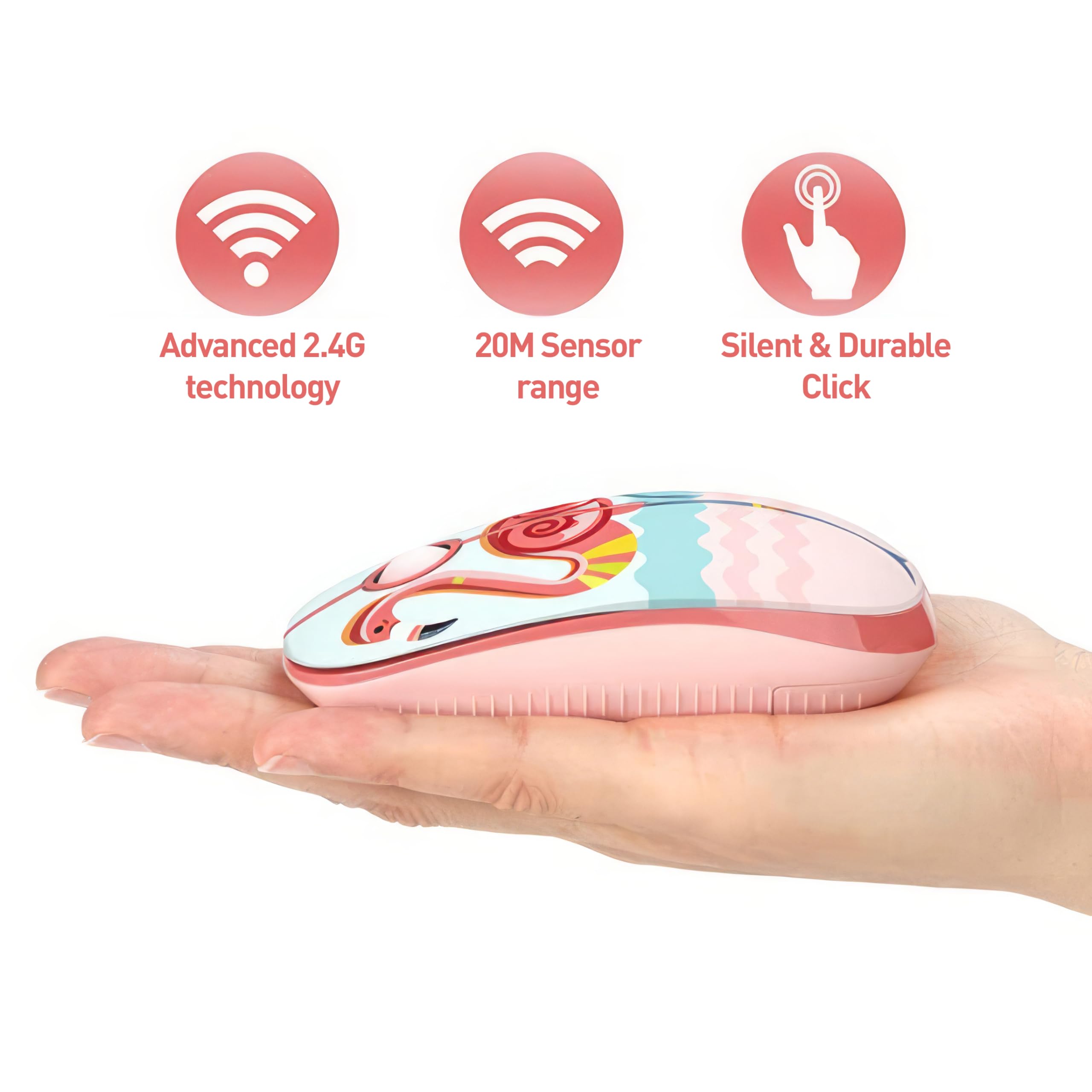 TELLUR Wireless Mouse with Nano USB 2.4G Receiver - Silent Click, 1600 DPI, 3 Buttons, Plug & Play - Slim Lightweight Ergonomic Design for Laptop, PC, Mac - Perfect for Office, Home & Travel (Flamingo Pink)