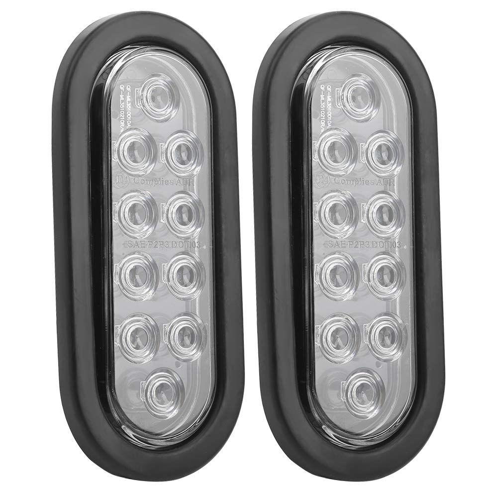Acouto 10LED Side Marker Light - 6in Oval IP67 Waterproof Tail Lamp (2 Pack, White) for Truck & Trailer - Surface Mounted Safety Lights for Night Driving & Road Visibility