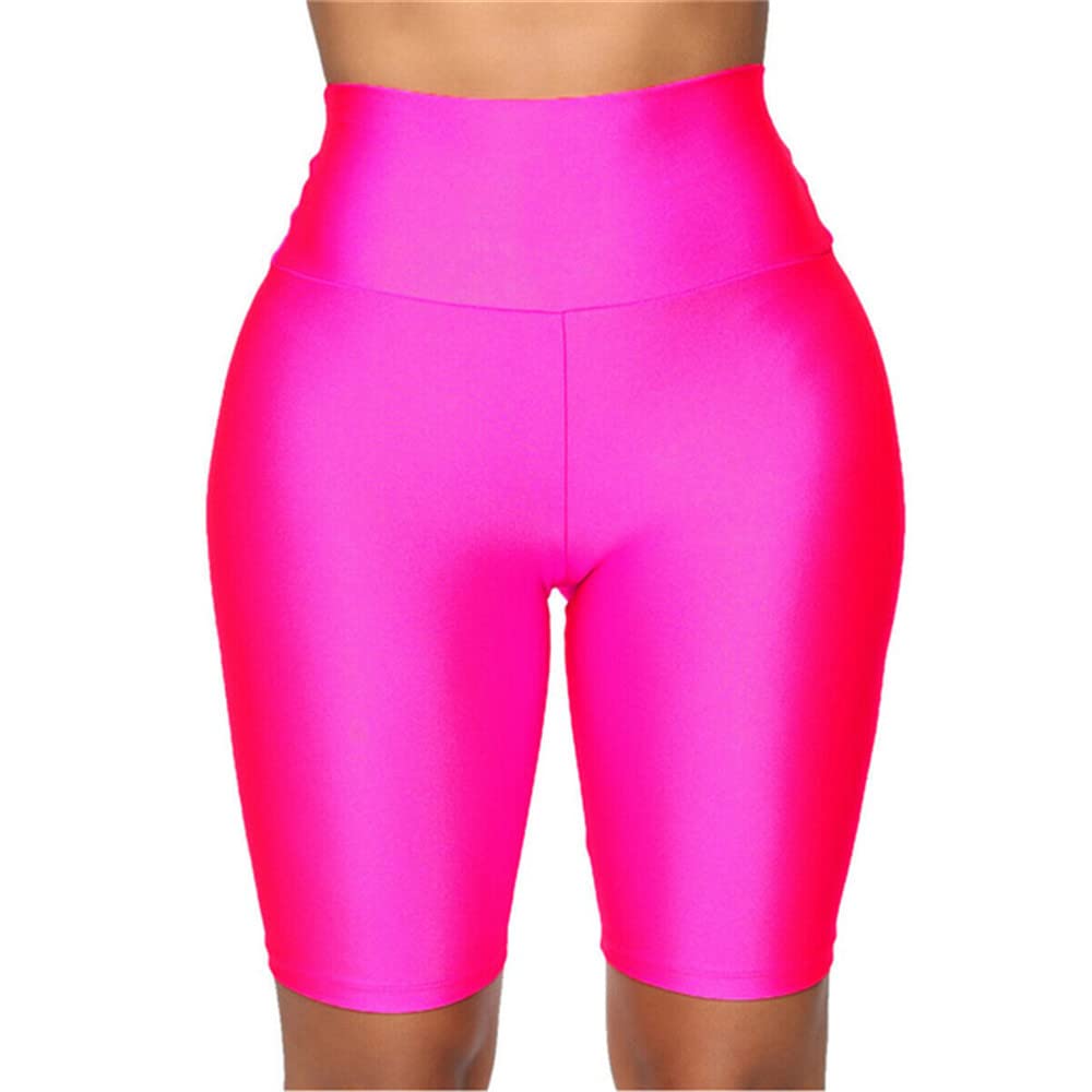 Women's High Waist Neon Biker Shorts - 80s Style Yoga, Running & Workout Activewear - Perfect for Gym, Cycling & Retro Fashion Outfits