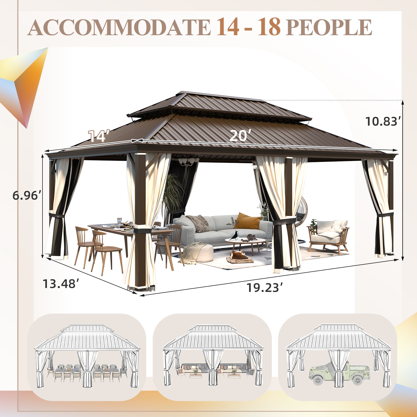 14' x 20' Hardtop Gazebo with Aluminum Frame - Dark Gray Outdoor Canopy for Patio, Garden, and Backyard Parties