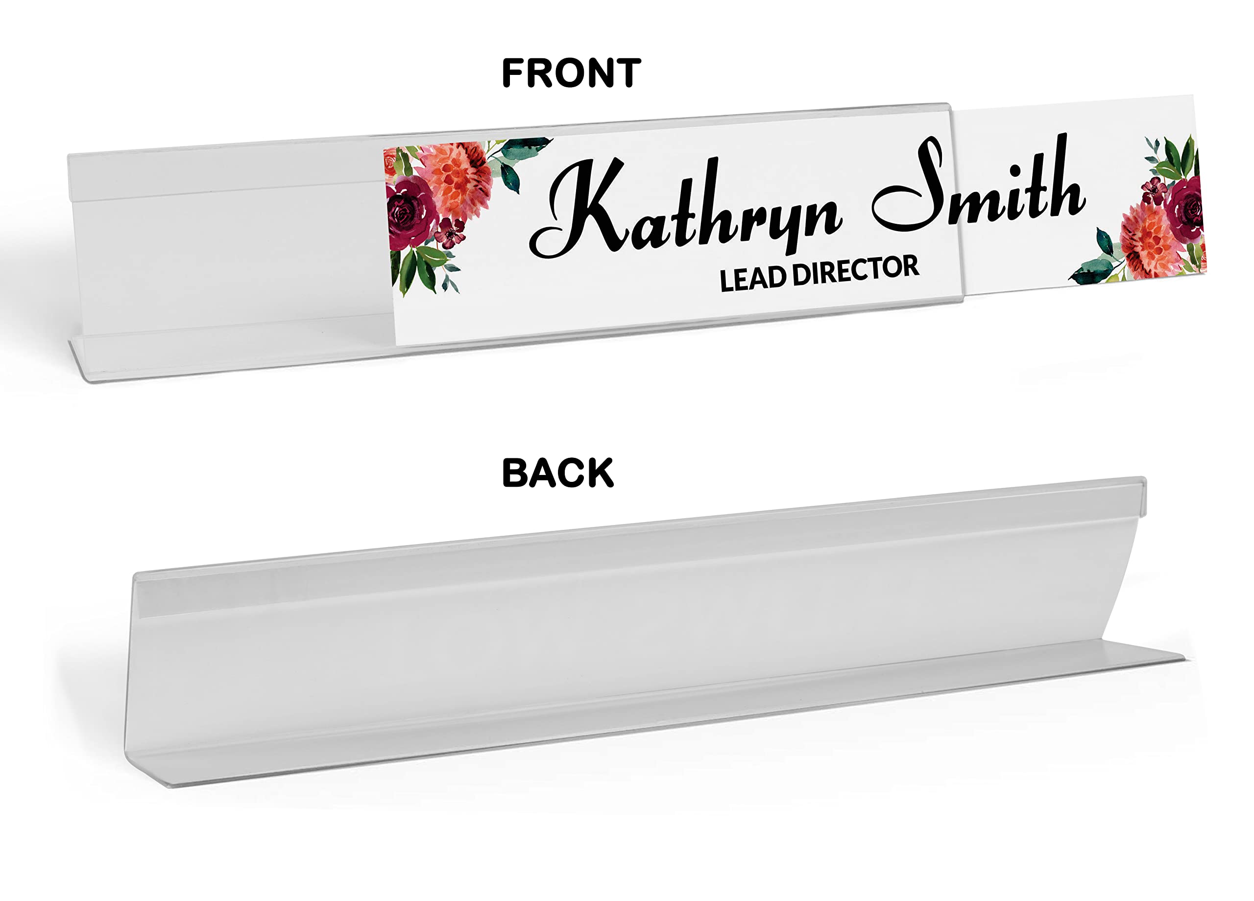 Personalized Acrylic Desk Name Plate - Custom Floral Office Name Sign (2x8 Inches) | Perfect for Workstations, Reception Desks & Home Office Decor