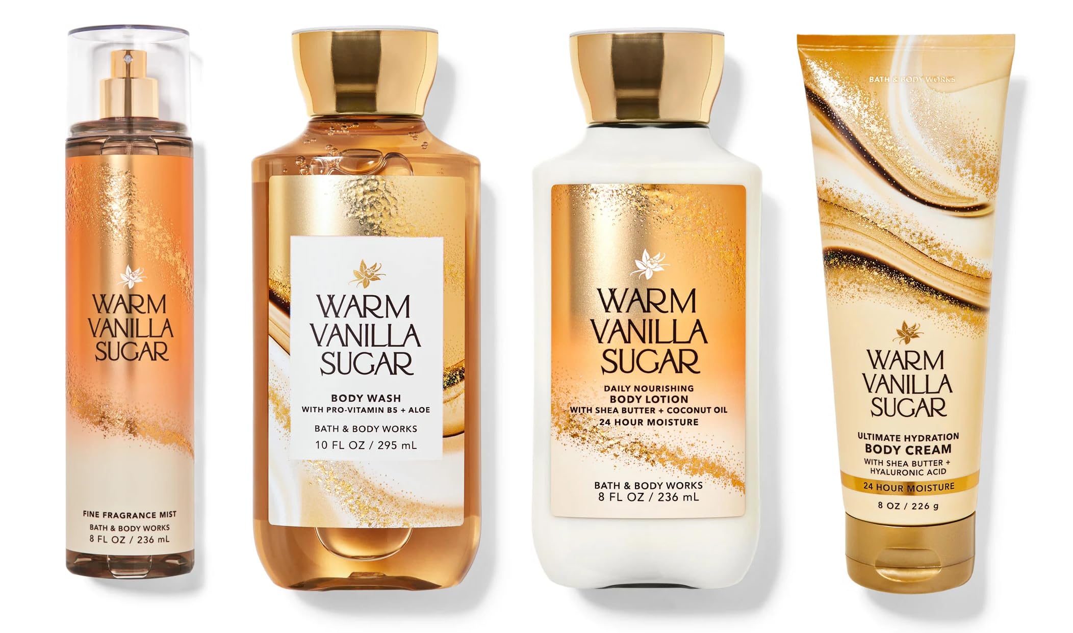 Bath & Body Works Warm Vanilla Sugar Gift Set - Full Size Fragrance Mist, Body Wash, Body Cream & Lotion | Sweet Vanilla Scented Body Care for Women, Gifts for Her, Birthday & Holiday Present