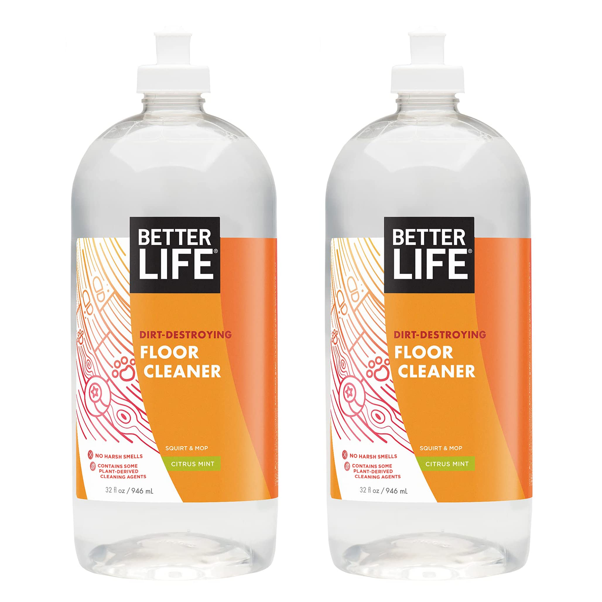 Better Life All-Natural Floor Cleaner - Eco-Friendly Multi-Surface Cleaner for Wood, Tile, Laminate, Vinyl & Bamboo Floors - Hardwood Floor Mopping Solution - Citrus Mint Scent, 32 Fl Oz (Pack of 2) - Perfect for Homes, Offices & Pet-Friendly Spaces