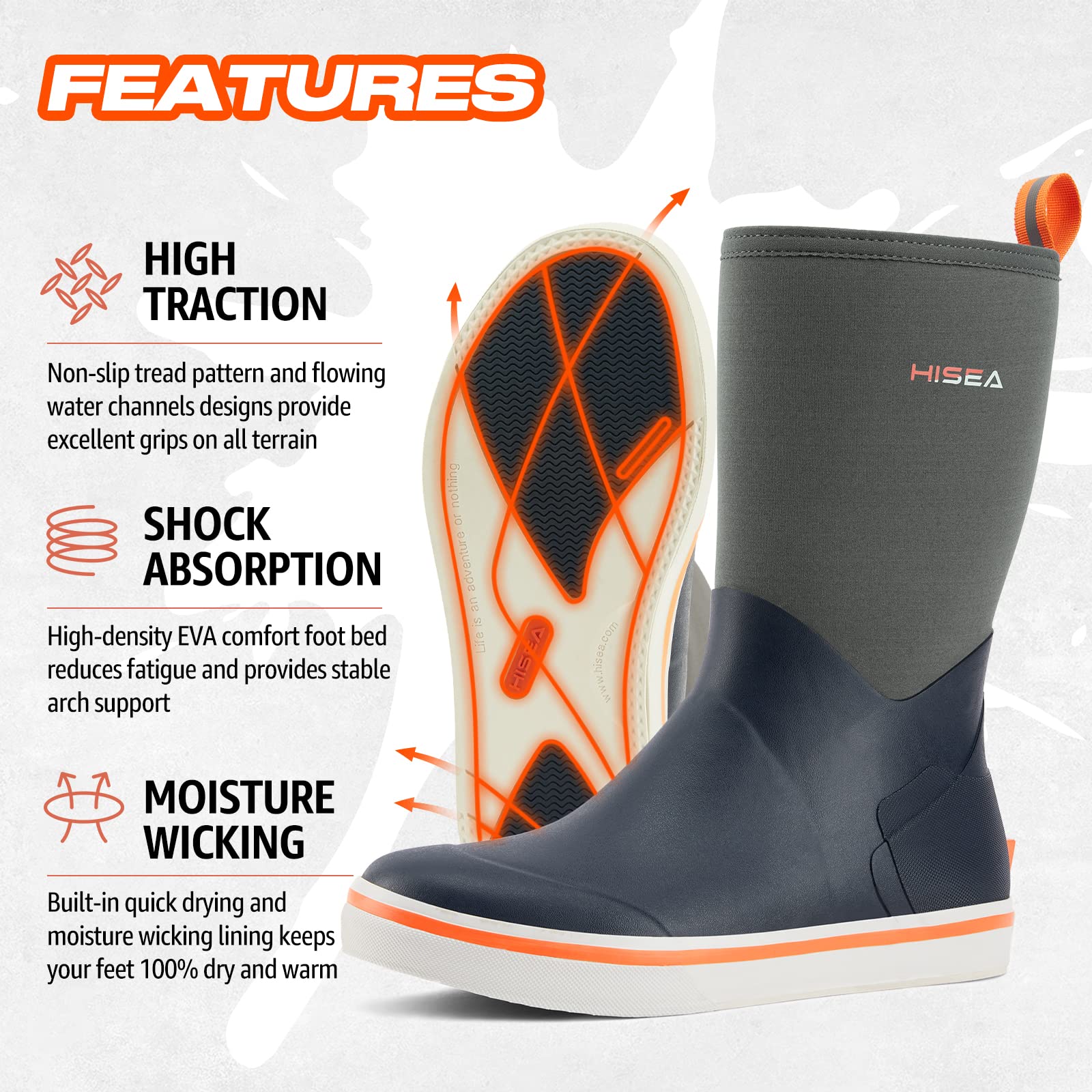 HISEA Men's Waterproof Rubber Rain Boots for Gardening, Fishing, Outdoor & Deck Work - Slip-Resistant Comfort for Wet Conditions