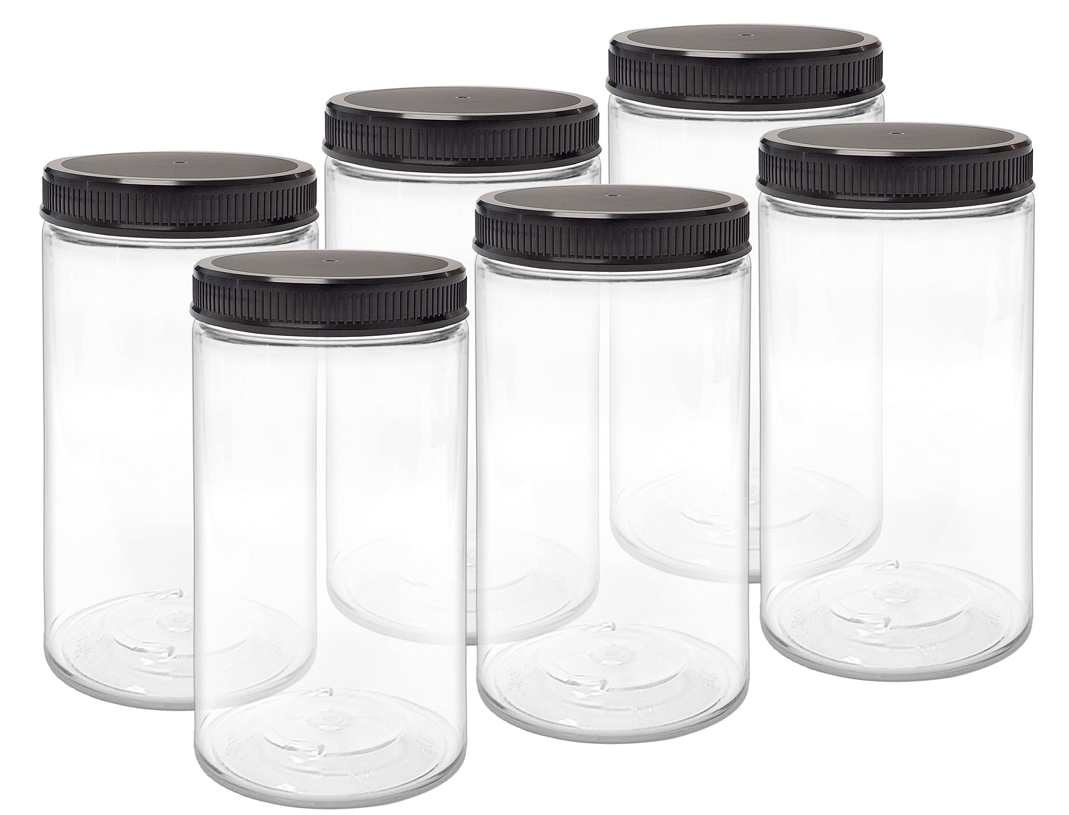32 oz Clear Plastic Jars with Lids - 6 Pack BPA Free Food Storage Containers | Wide Mouth PET Mason Jars for Kitchen Pantry Organization, Meal Prep & DIY Crafts | Made in USA | Airtight Dry Food Canisters for Flour, Sugar, Coffee & More