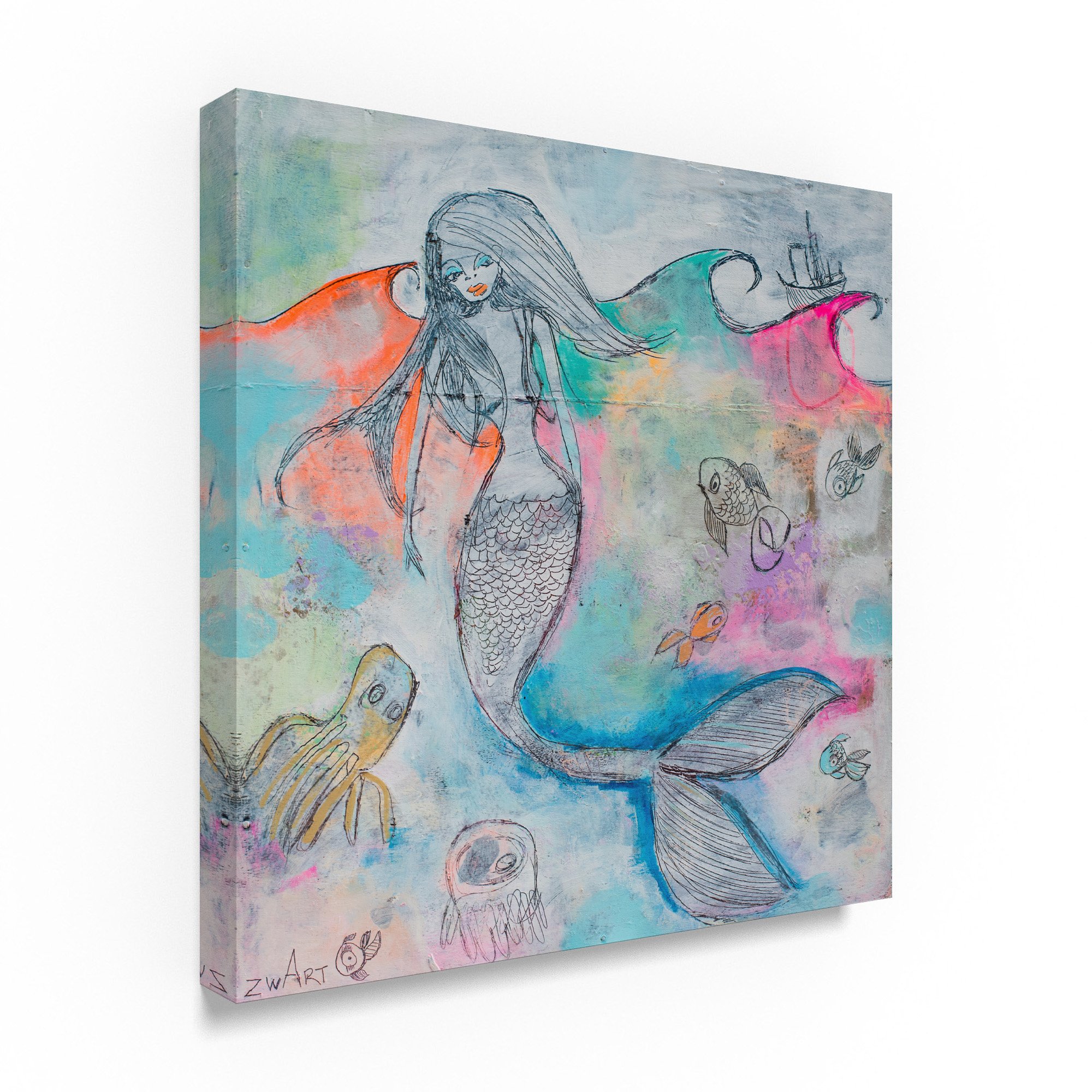 Mermaid Aura by Zwart - 18x18 Inch Wall Art Canvas Print, Ocean Themed Home Decor for Living Room, Bedroom & Office | Perfect for Beach House & Coastal Style Interiors