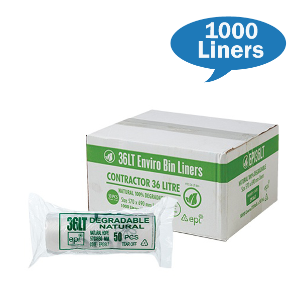 Eco-Friendly 36L Kitchen Trash Bags - Biodegradable & Compostable Bin Liners for Waste Disposal | Perfect for Home, Office & Outdoor Use