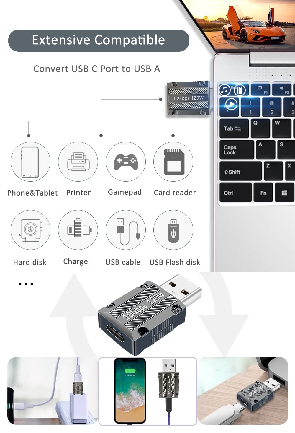 USB C to USB Adapter (1 Pack, Grey) - USB A Male to USB C Female Converter for Charging, Data Transfer & Device Connectivity - Compatible with Laptops, Smartphones & Tablets