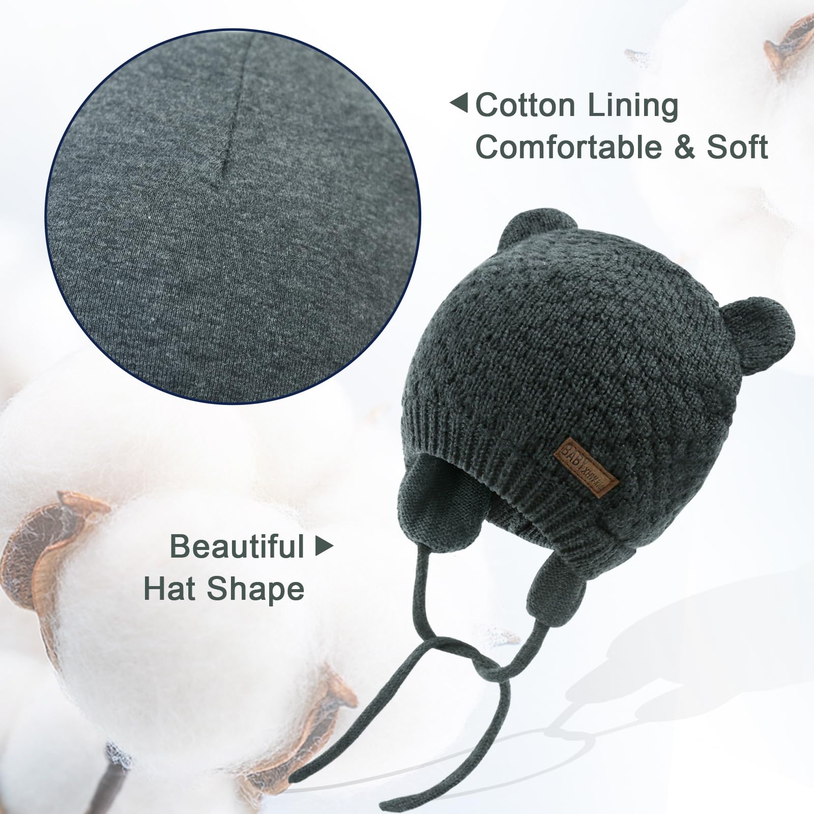 XIAOHAWANG Baby Hat - Cute Bear Earflap Beanie for Toddlers, Warm Winter Hat for Boys & Girls, Soft Knit Hat for Fall & Winter Outdoor Activities