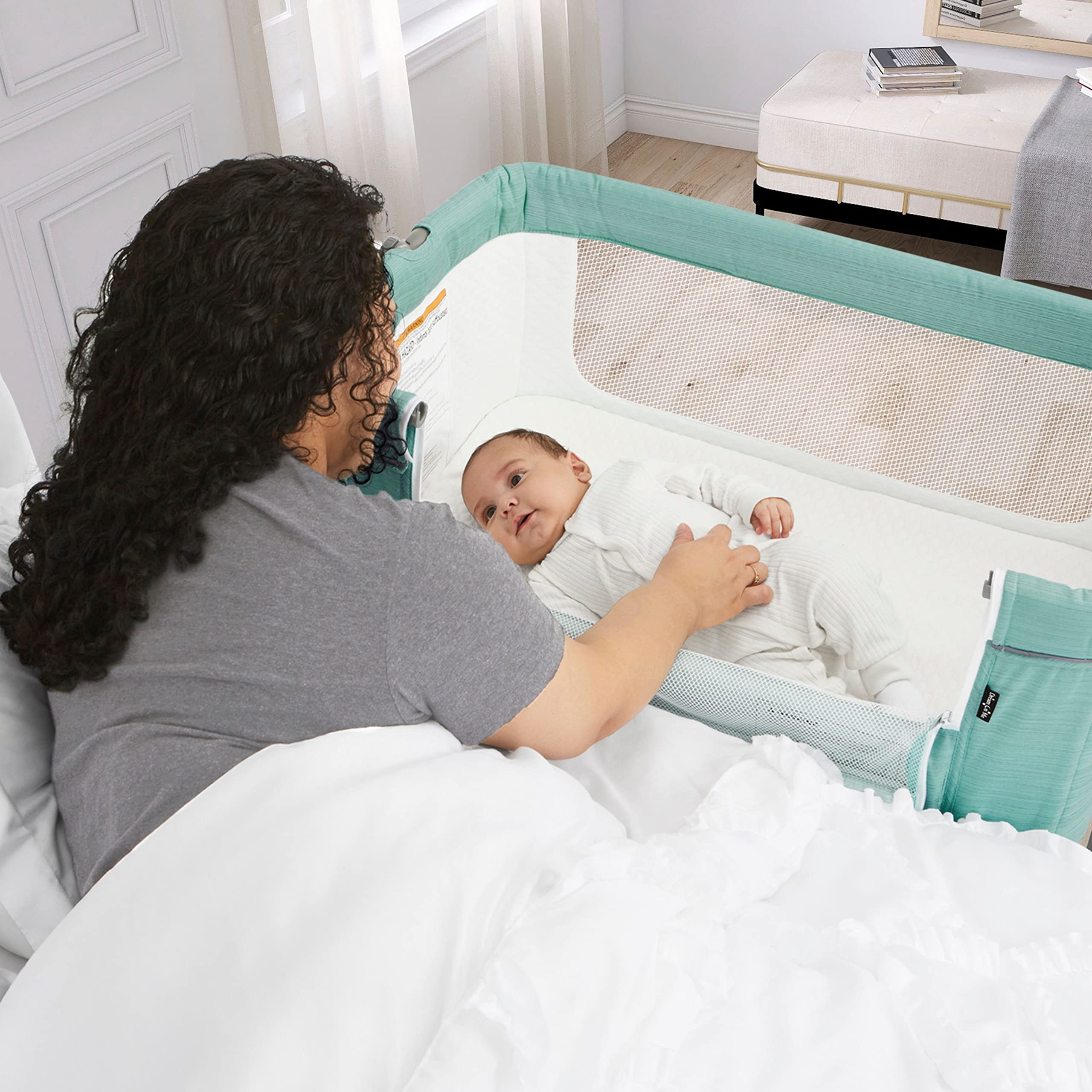 Dream On Me Zimal Bassinet & Bedside Sleeper - Lightweight Portable Baby Crib with Breathable Mesh Panels, Easy Fold Travel Bassinet (Mint Green) | JPMA Certified | Perfect for Nursery, Bedside Co-Sleeping & Travel