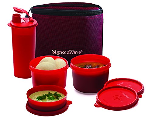 Signoraware Medium Executive Lunch Box with Insulated Bag - Deep Red | Perfect for Office, School, Picnics & Travel | BPA-Free Leakproof Food Container Set