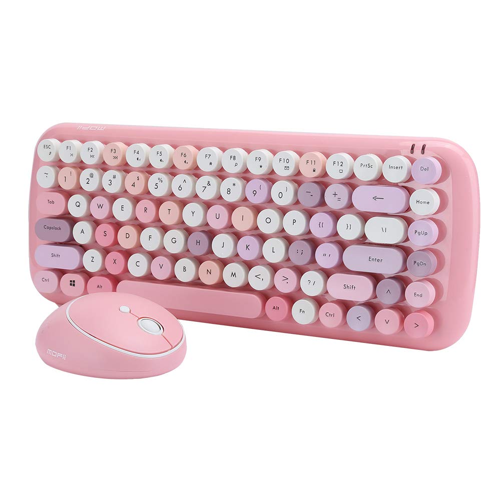 V BESTLIFE Wireless Keyboard and Mouse Combo - 2.4G Slim 84-Key Round Keycap Keyboard with Cute Mouse - Perfect for Office, Home, Gaming & Travel Use