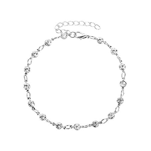 Stylish Women's Ankle Bracelets - Personalized Silver Anklet Jewelry with Diamond Accents | Perfect for Beach Wear, Summer Outfits & Gift Giving | Adjustable One Size Fits Most | JKRED98