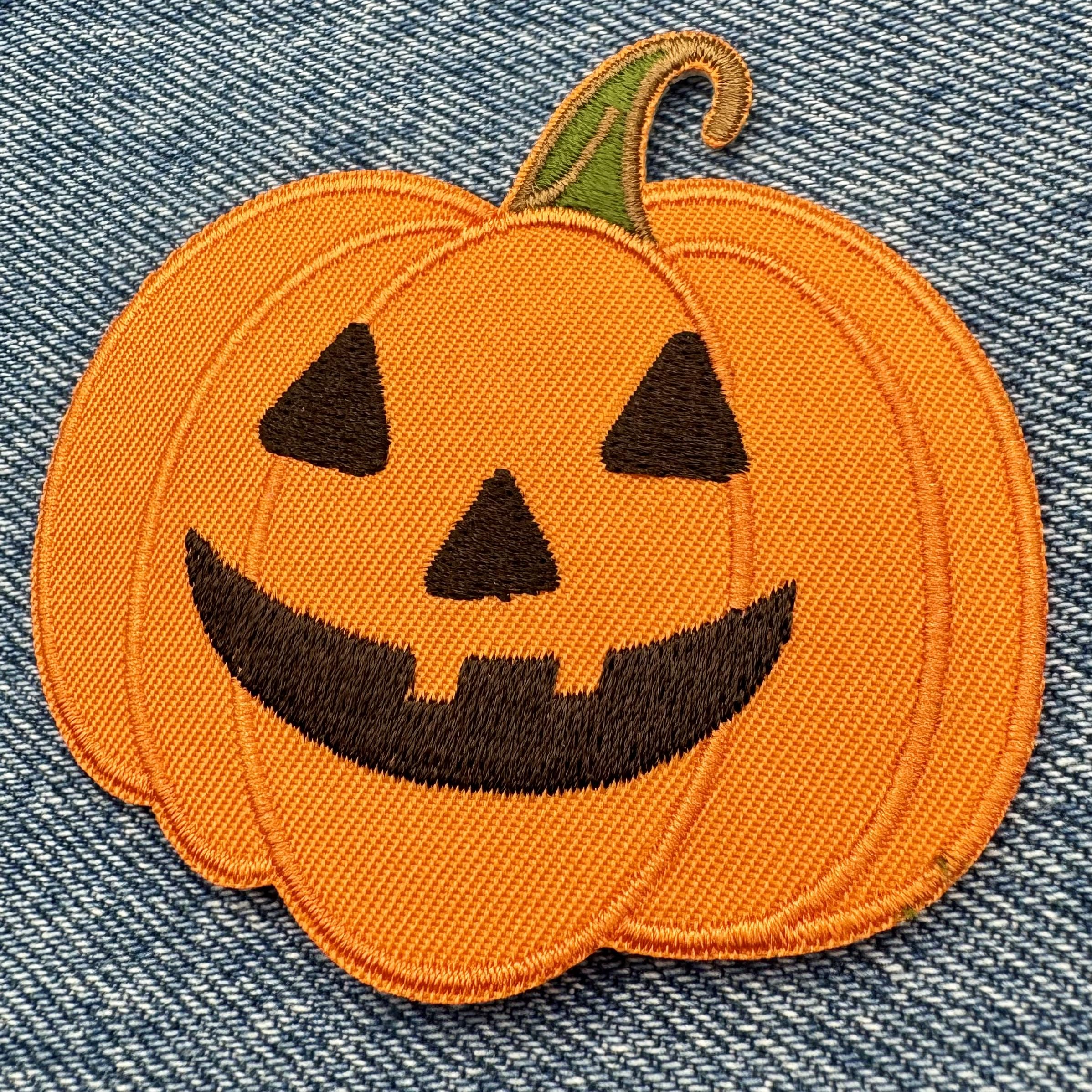 Jack O' Lantern Iron-On Embroidered Patch - Halloween Pumpkin Applique for Costumes, Bags & DIY Crafts