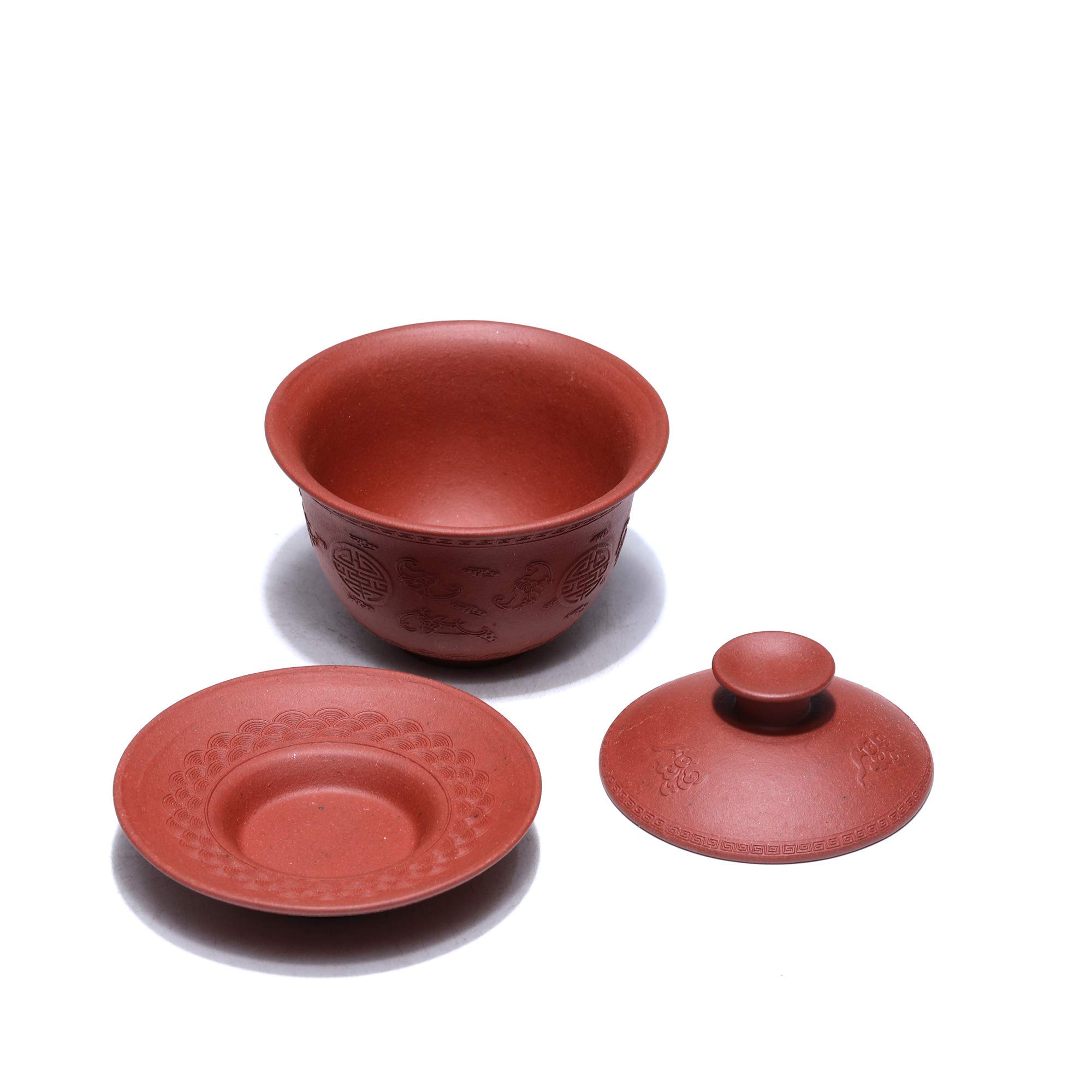 Premium Yixing Zisha Purple Clay Gaiwan Set - Authentic Chinese Kungfu Tea Bowl & Loose Leaf Tea Maker (4 oz) for Blooming Tea Ceremony & Daily Tea Brewing - Perfect Gift for Tea Lovers (Zhufu)