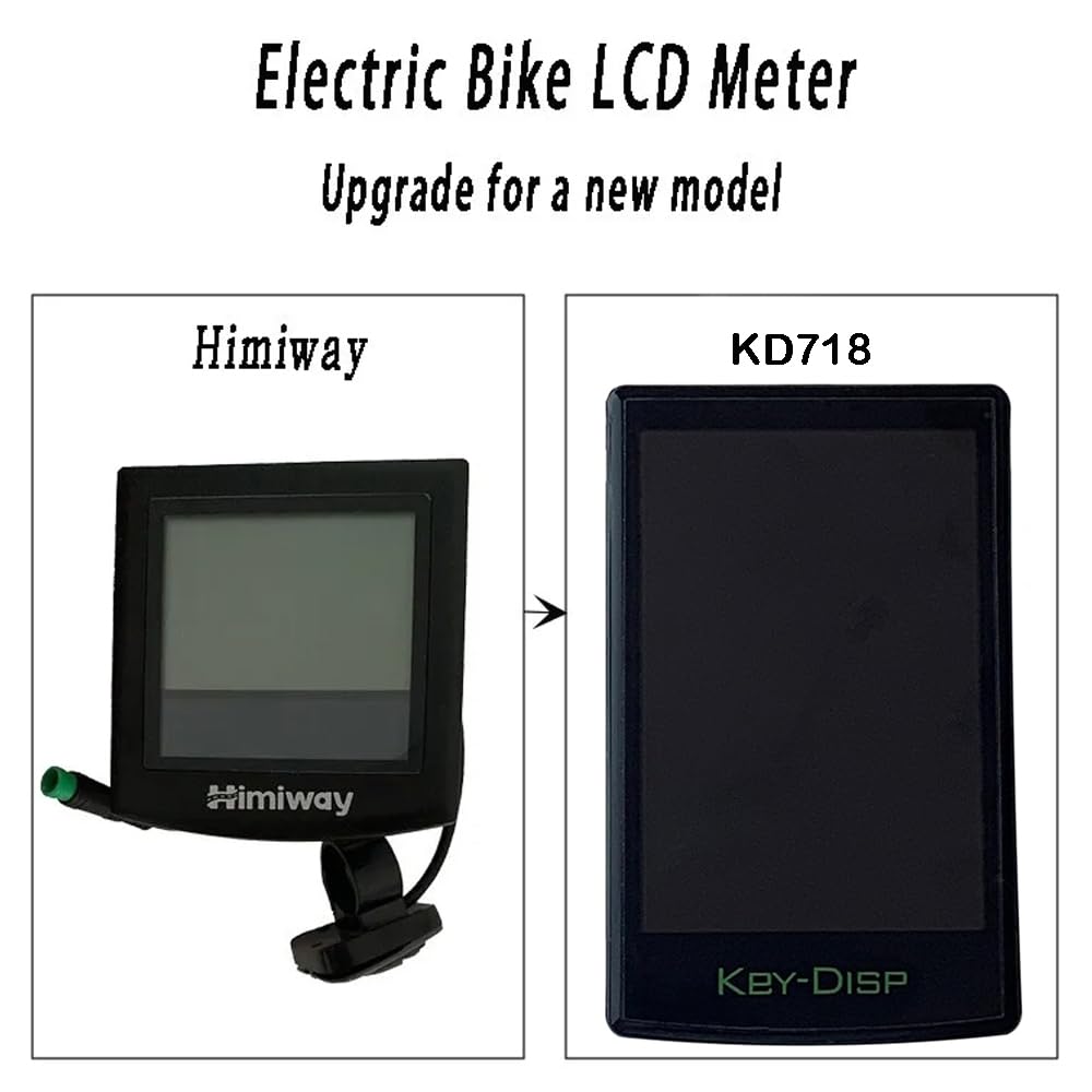 NULKOMMA Electric Bike LCD Display Meter Key-DISP KD718 - 36V/48V TFT Speedometer for E-Bike & Scooter - Waterproof E-Bike Computer Conversion Kit - Perfect for Commuting, Off-Road & City Riding