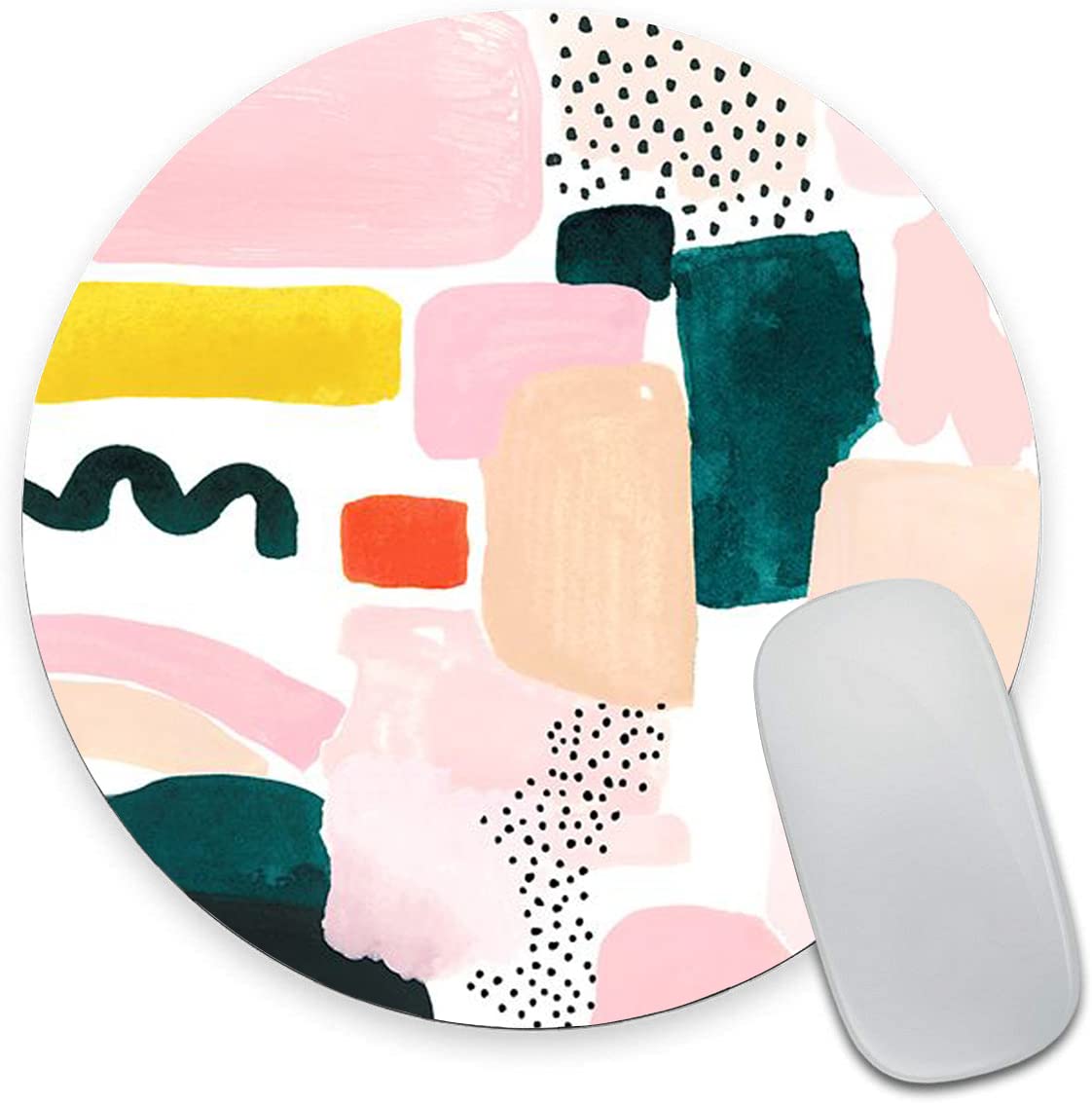 Modern Abstract Round Mouse Pad - Non-Slip Rubber Base, Waterproof Office Mouse Mat with Stylish Design (7.9 x 7.9 Inch) - Perfect for Women's Workspace, Gaming & Home Office Use