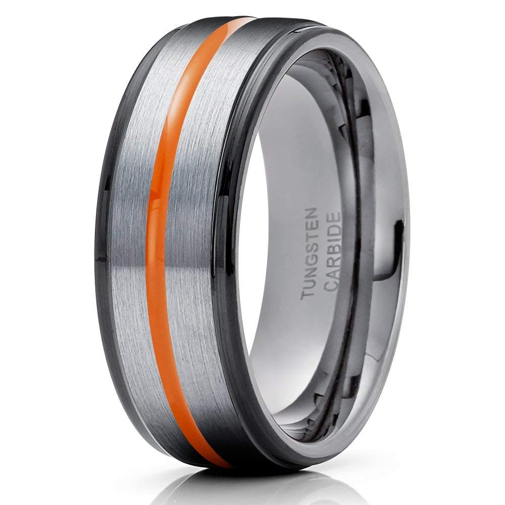 Orange Tungsten Carbide Ring - 8mm Comfort Fit Wedding Band & Engagement Ring for Men - Durable & Scratch-Resistant for Everyday Wear