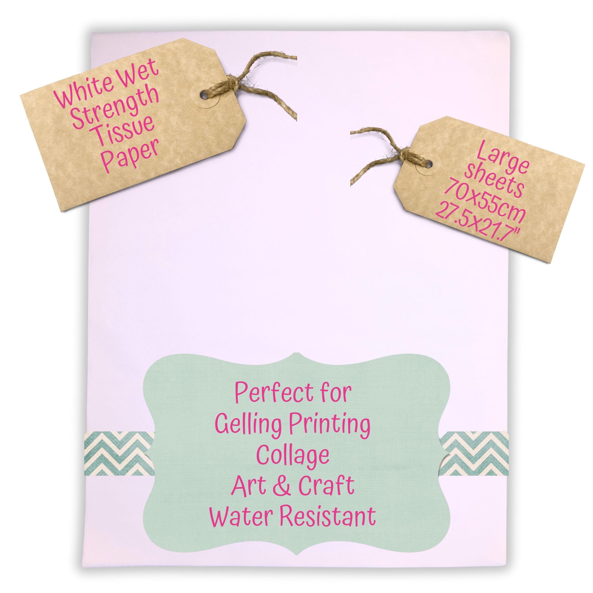 Premium Wet Strength White Tissue Paper - 60 Sheets for Model Making, Geli Printing & Mixed Media Crafts | Tear-Resistant When Wet | Perfect for Art Projects, Gift Wrapping & Food Presentation