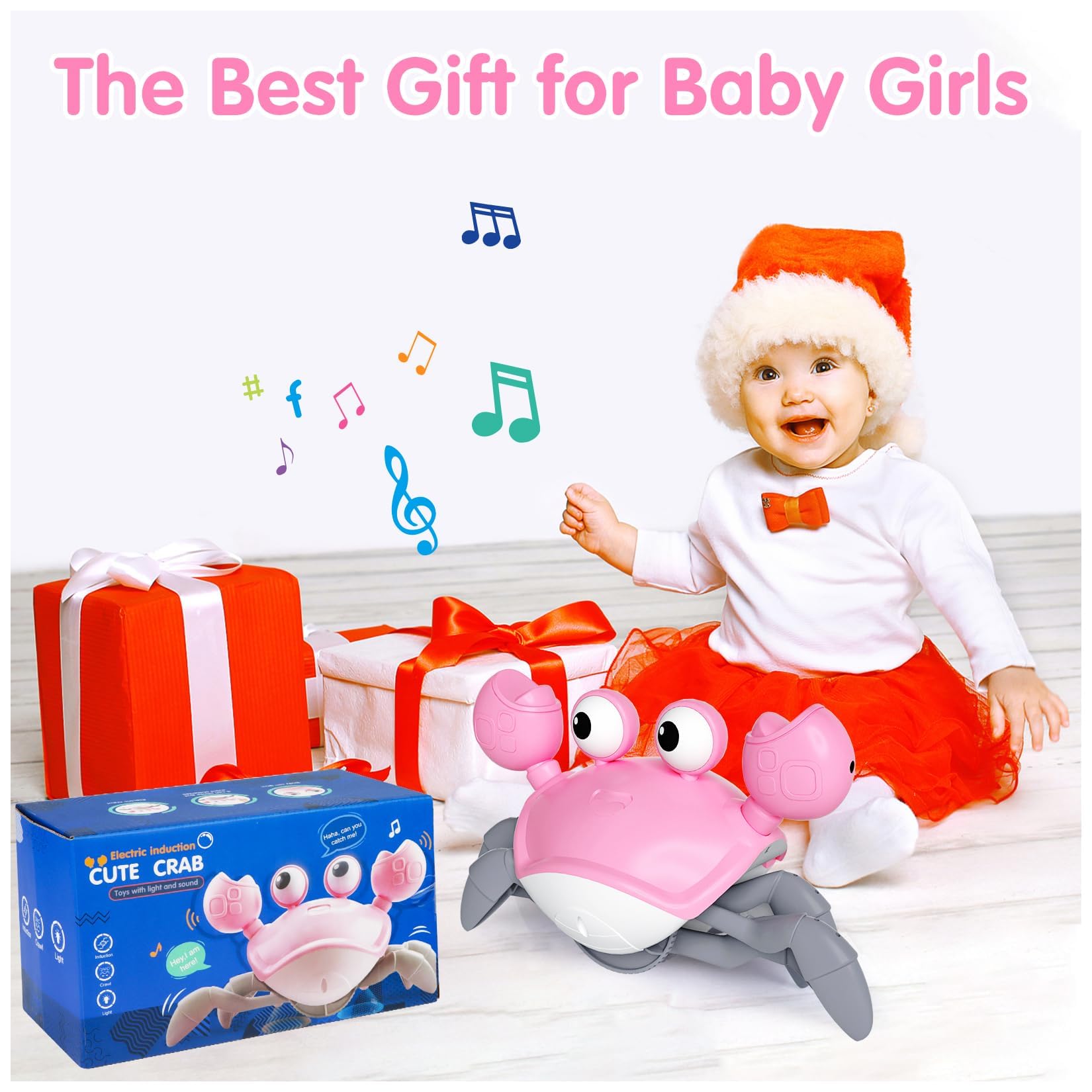 Interactive Crawling Crab Baby Toy - Montessori Musical Learning Toy for Girls & Boys 6-18 Months - Perfect for Tummy Time, First Birthday Gifts & Toddler Development (1-2 Years Old) | Great for Sensory Play, Motor Skills & Early Childhood Education