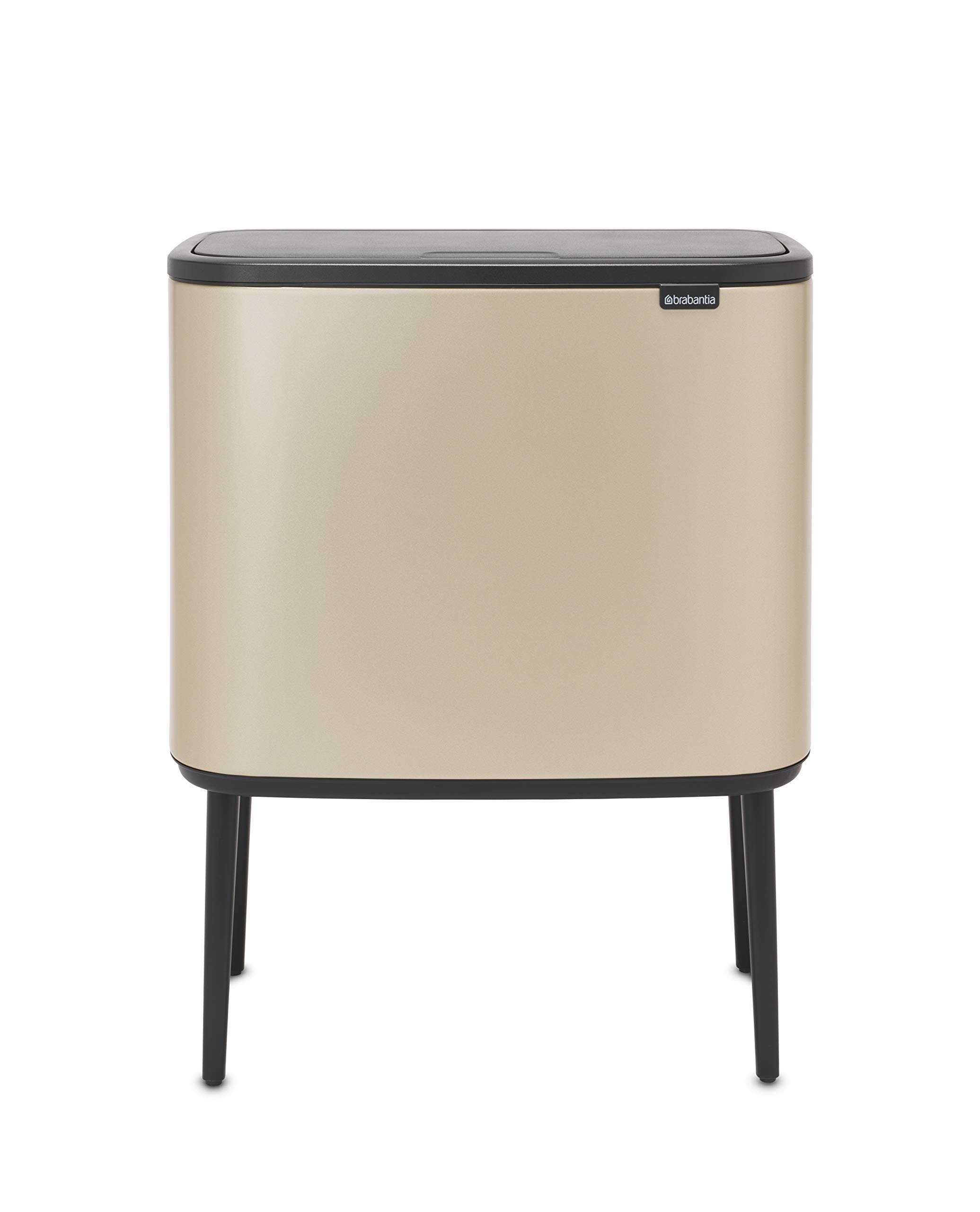 Brabantia Bo 9.5 Gallon Trash Can with Removable Inner Bucket - Metallic Gold Waste & Recycling Bin, Includes Free Bags - Perfect for Kitchen, Office & Bathroom Organization