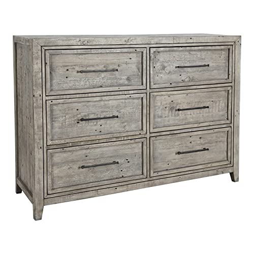 Trent Home 6-Drawer Transitional Reclaimed Pine Wood Dresser in Stone Gray - Vintage Style Bedroom Furniture for Master Bedroom & Guest Room Organization