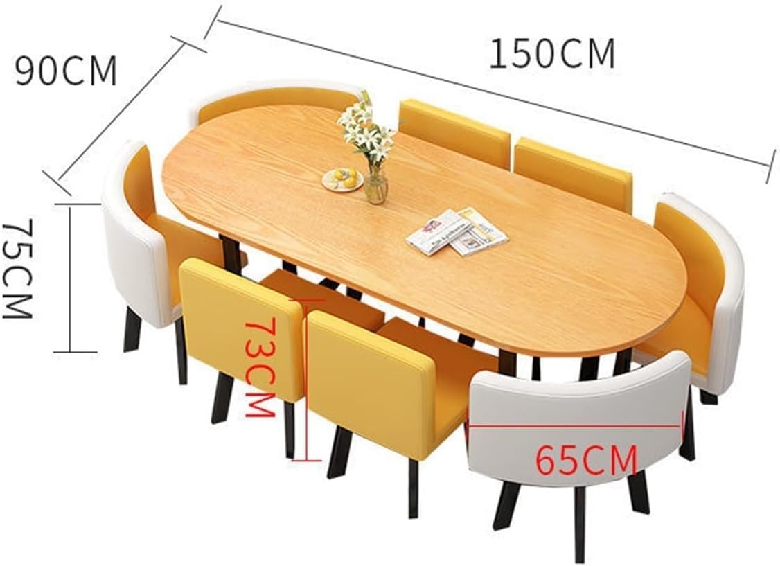 TISTIK Oval Conference Dining Table Set with 6 Chairs - Wooden Table Top & Metal Frame, PU Seat Surface - Perfect for Office Meetings, Home Dining Room, and Reception Areas